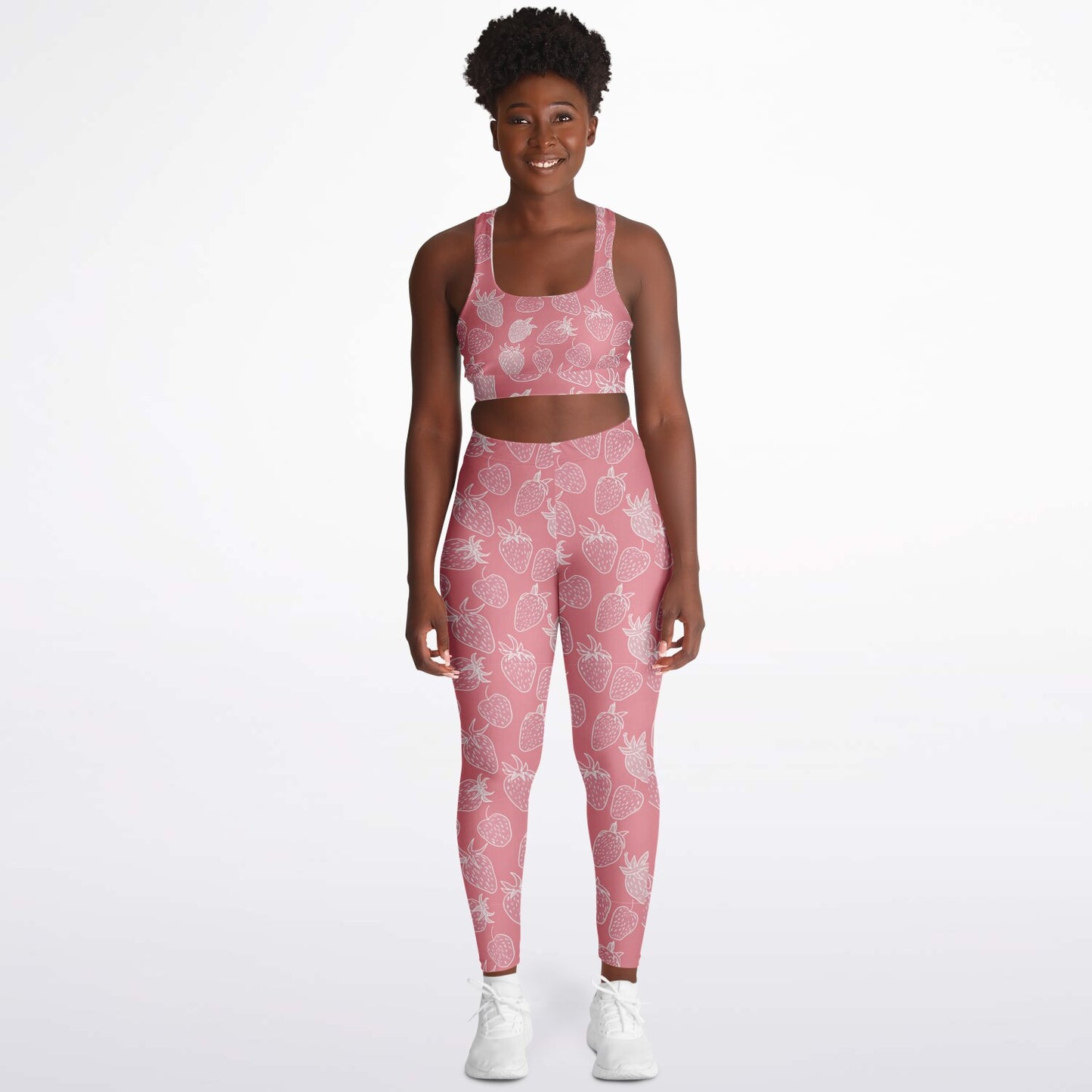 Pink Strawberry Padded Sports Bra & Leggings - AOP