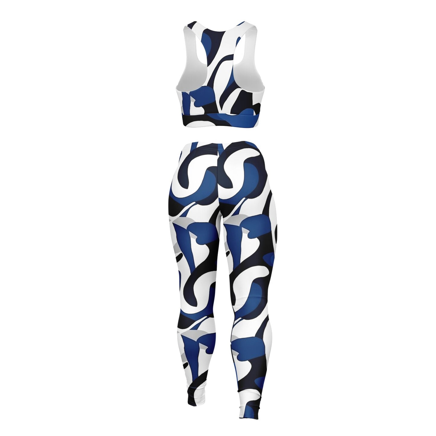 Blue with white and black Padded Sports Bra & Leggings - AOP