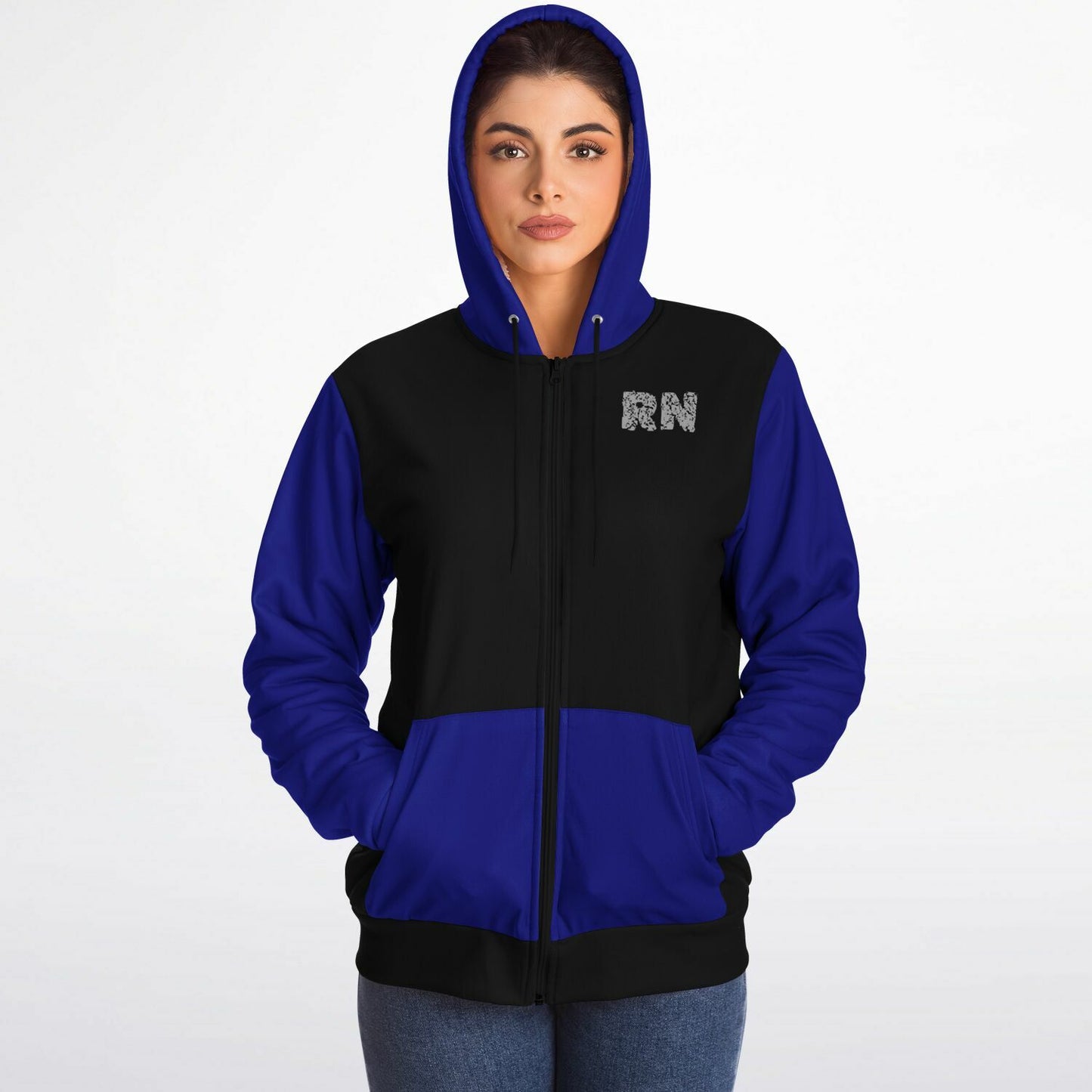 Nurse with US flag, Black and Blue Microfleece Zip-hoodie -
