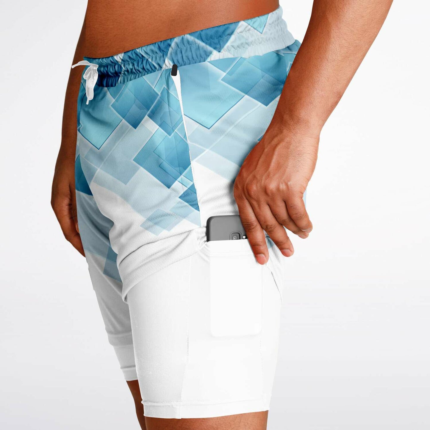 White blue diamond Men's 2-in-1 Shorts