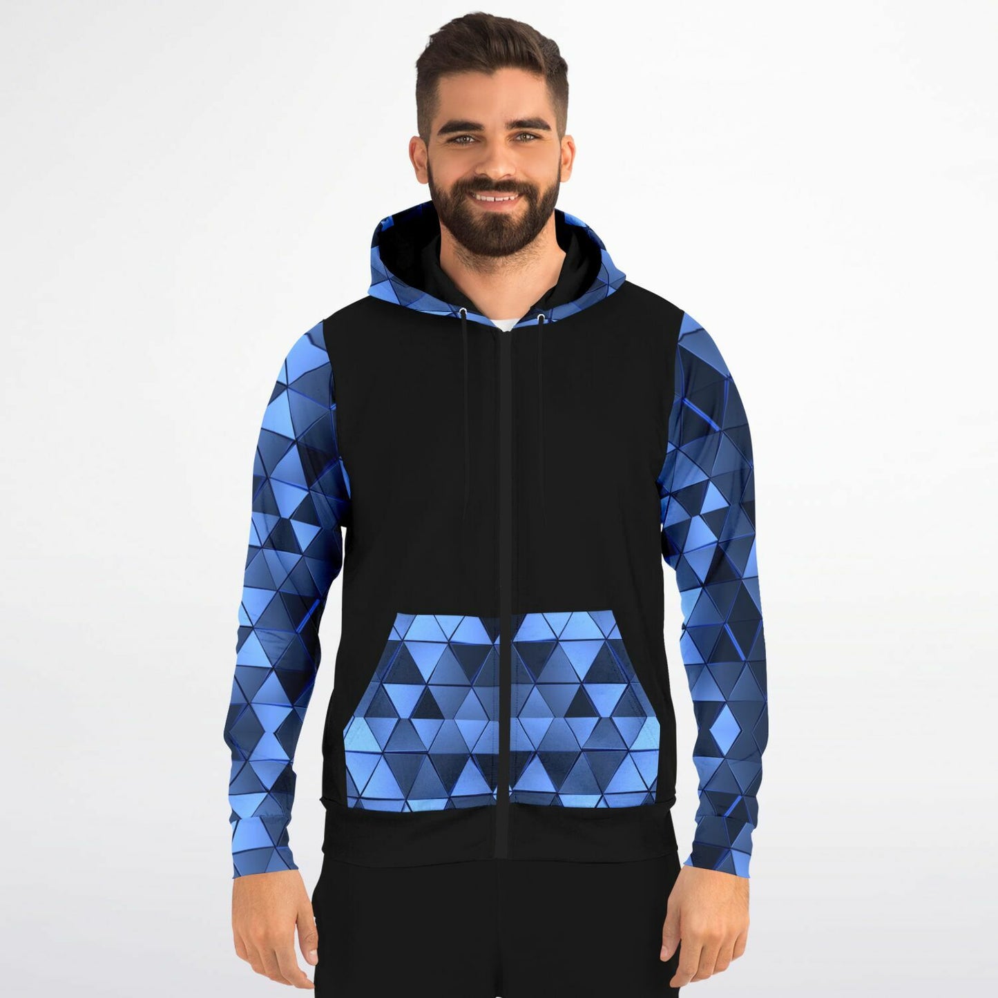 Black with Blue diamond sleeves Fashion Zip-Up Hoodie -