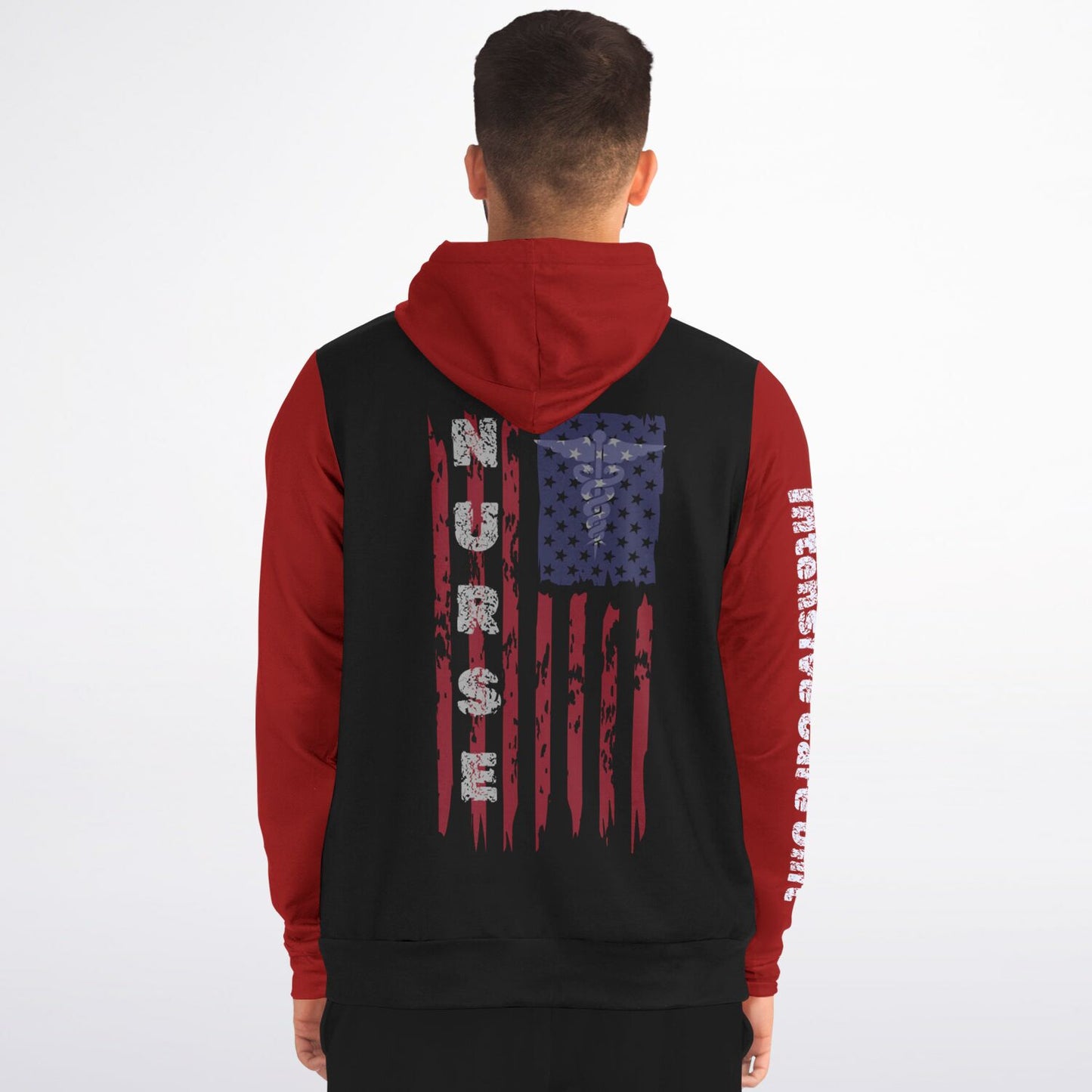 ICU Nurse Flag with Red sleeves Fashion Zip-Up Hoodie -