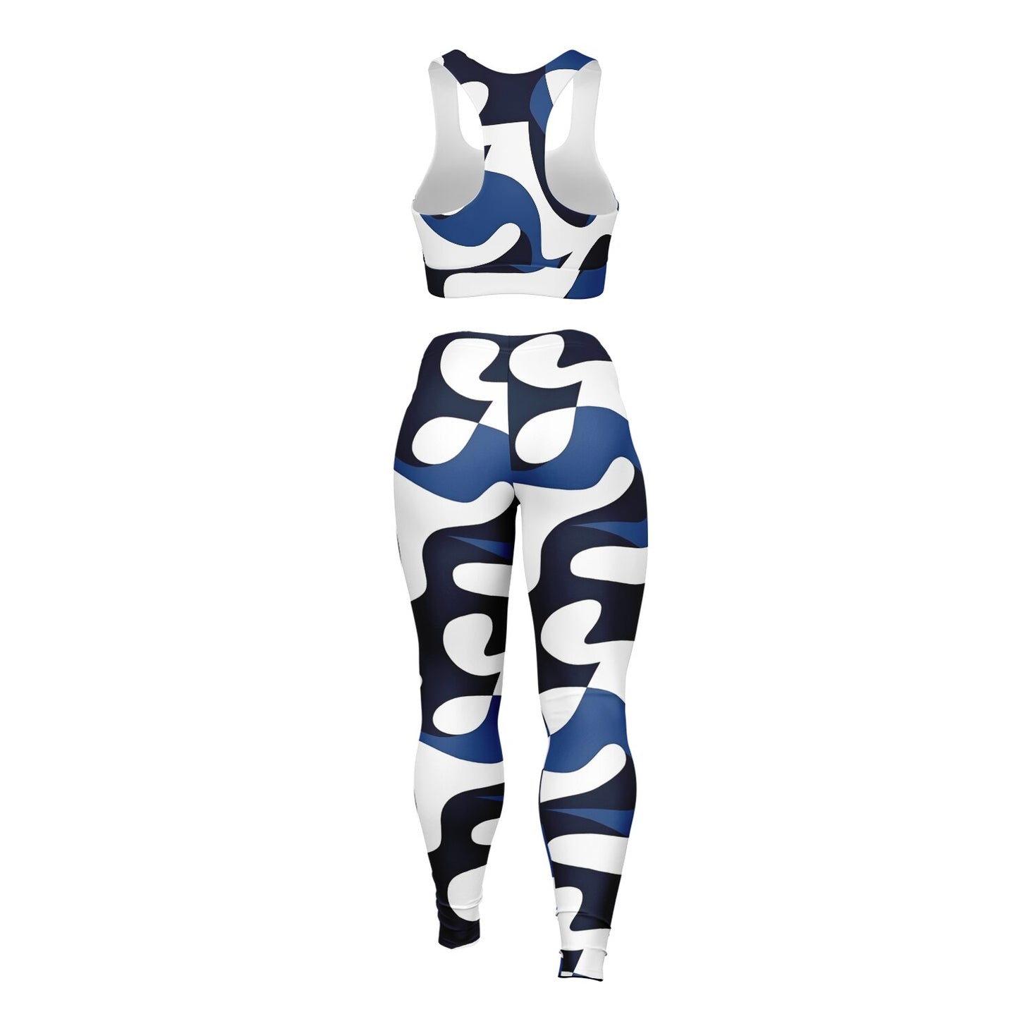 Blue and white Padded Sports Bra & Leggings - AOP