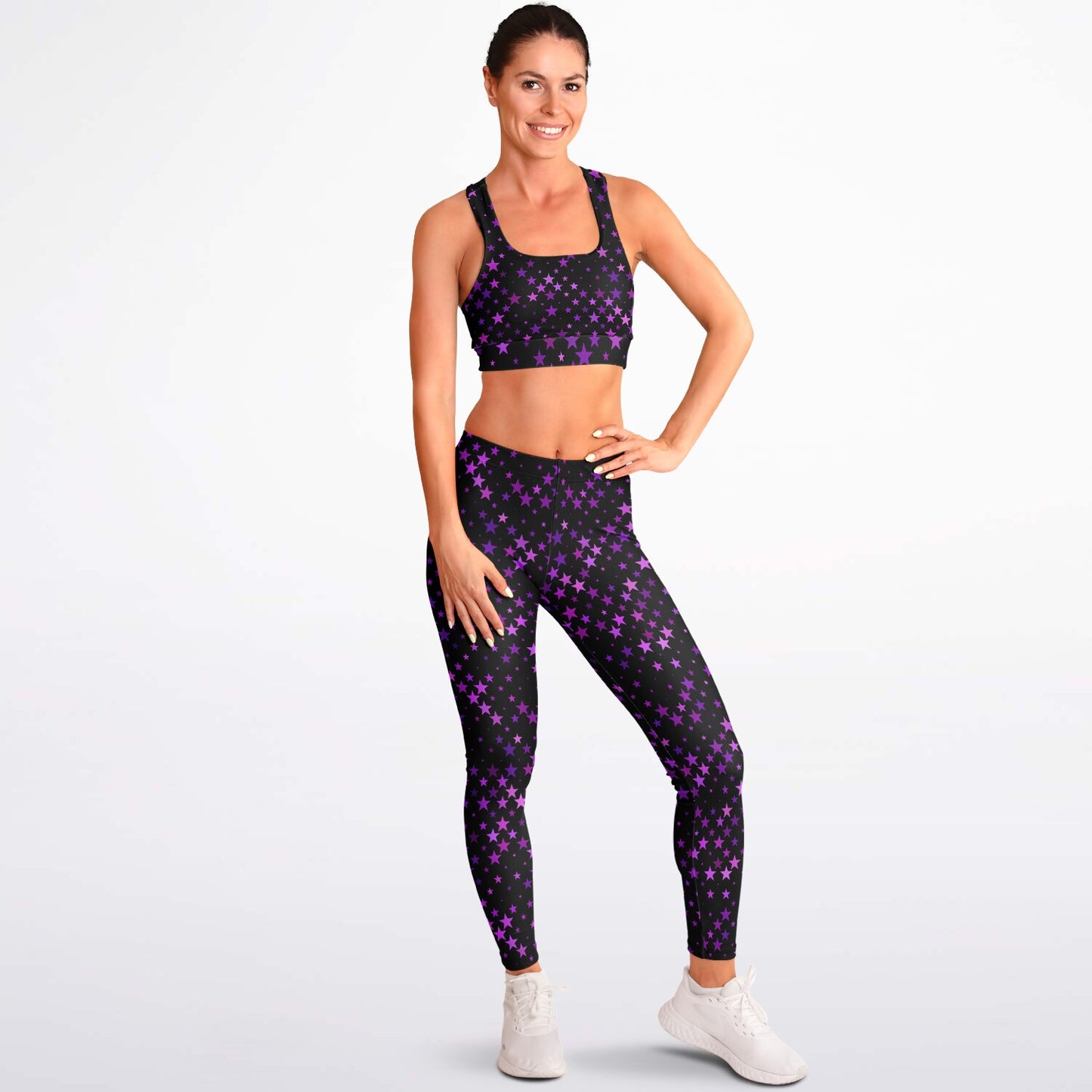 Purple Stars Padded Sports Bra & Leggings - AOP