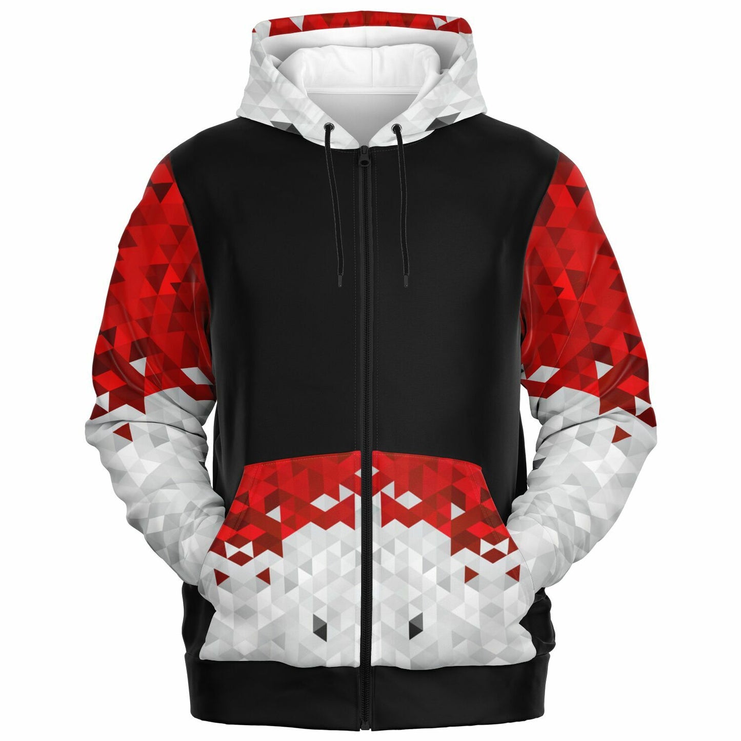 Red, white, silver diamond sleeves Fashion Zip-Up Hoodie -