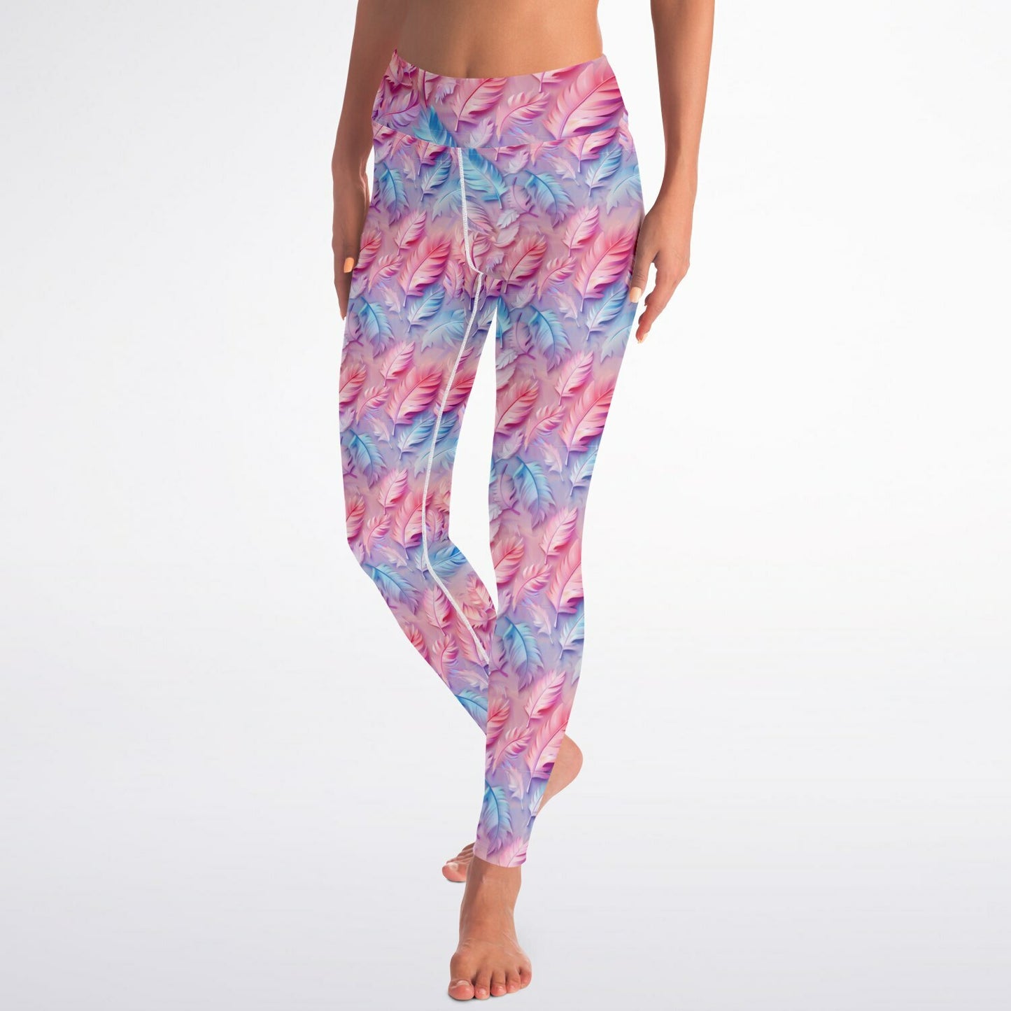 Pink and blue feathers Yoga Leggings - AOP