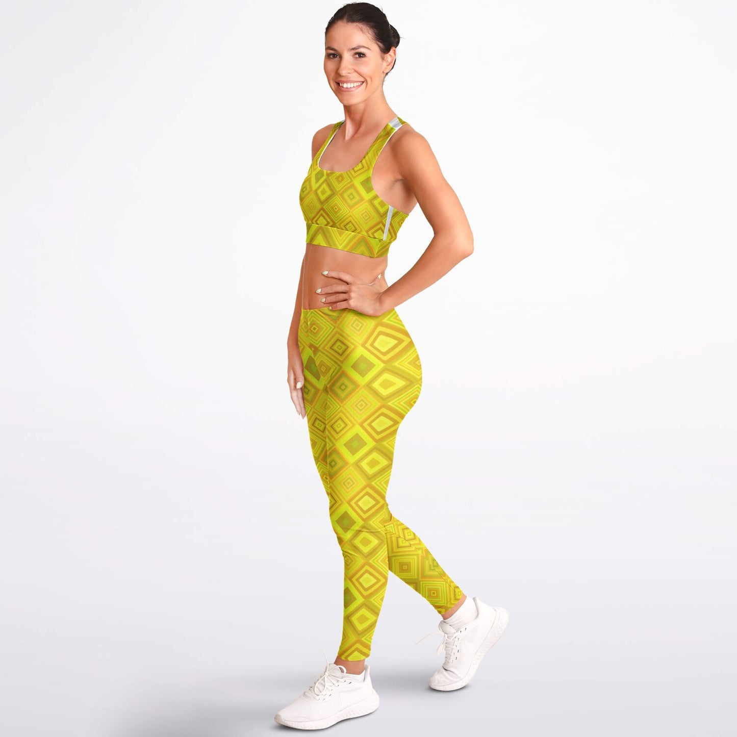 Yellow Diamonds Padded Sports Bra & Leggings - AOP