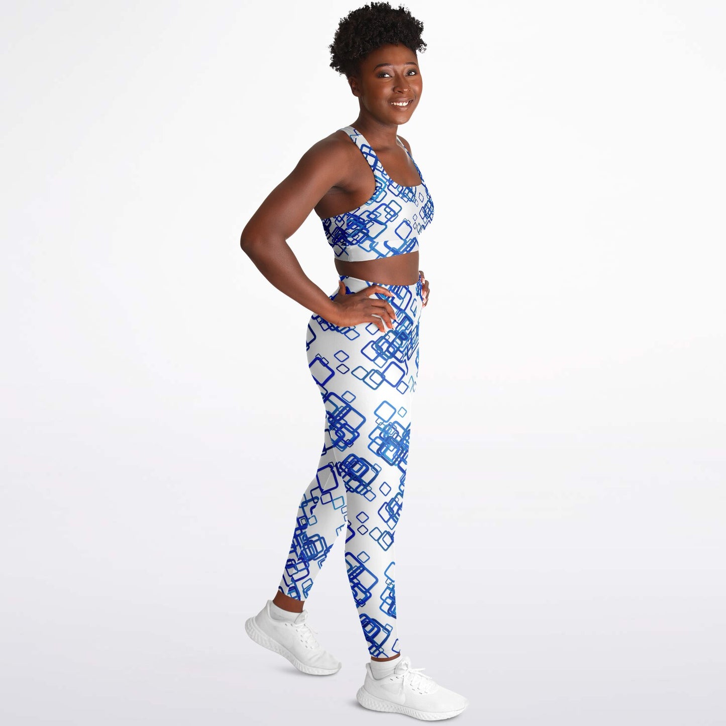 Blue squares Padded Sports Bra & Leggings - AOP