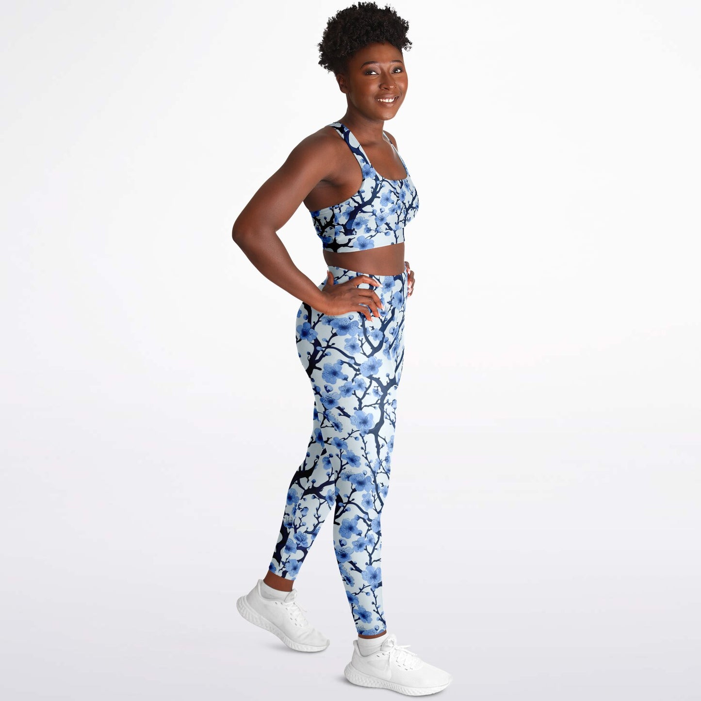 White with blue poplar tree Padded Sports Bra & Leggings - AOP