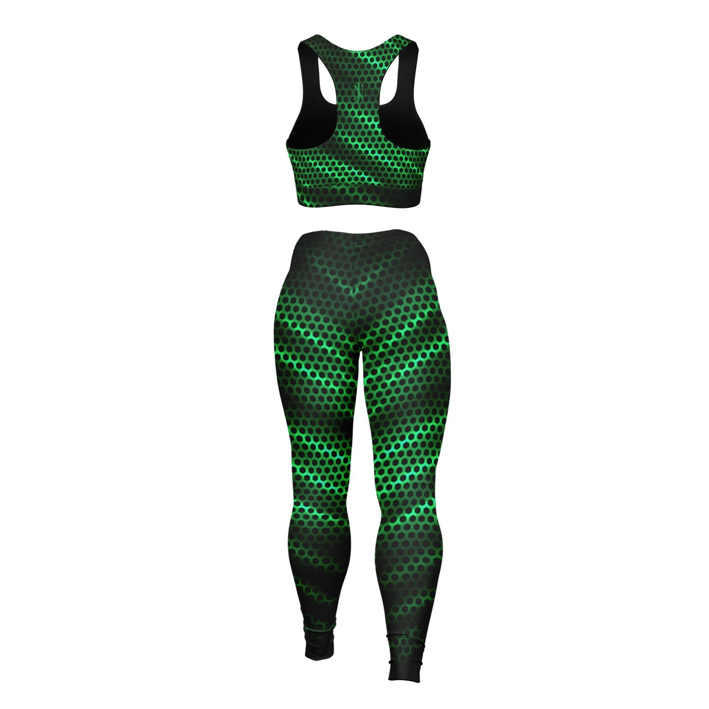 Black Carbon with Green Padded Sports Bra & Leggings -
