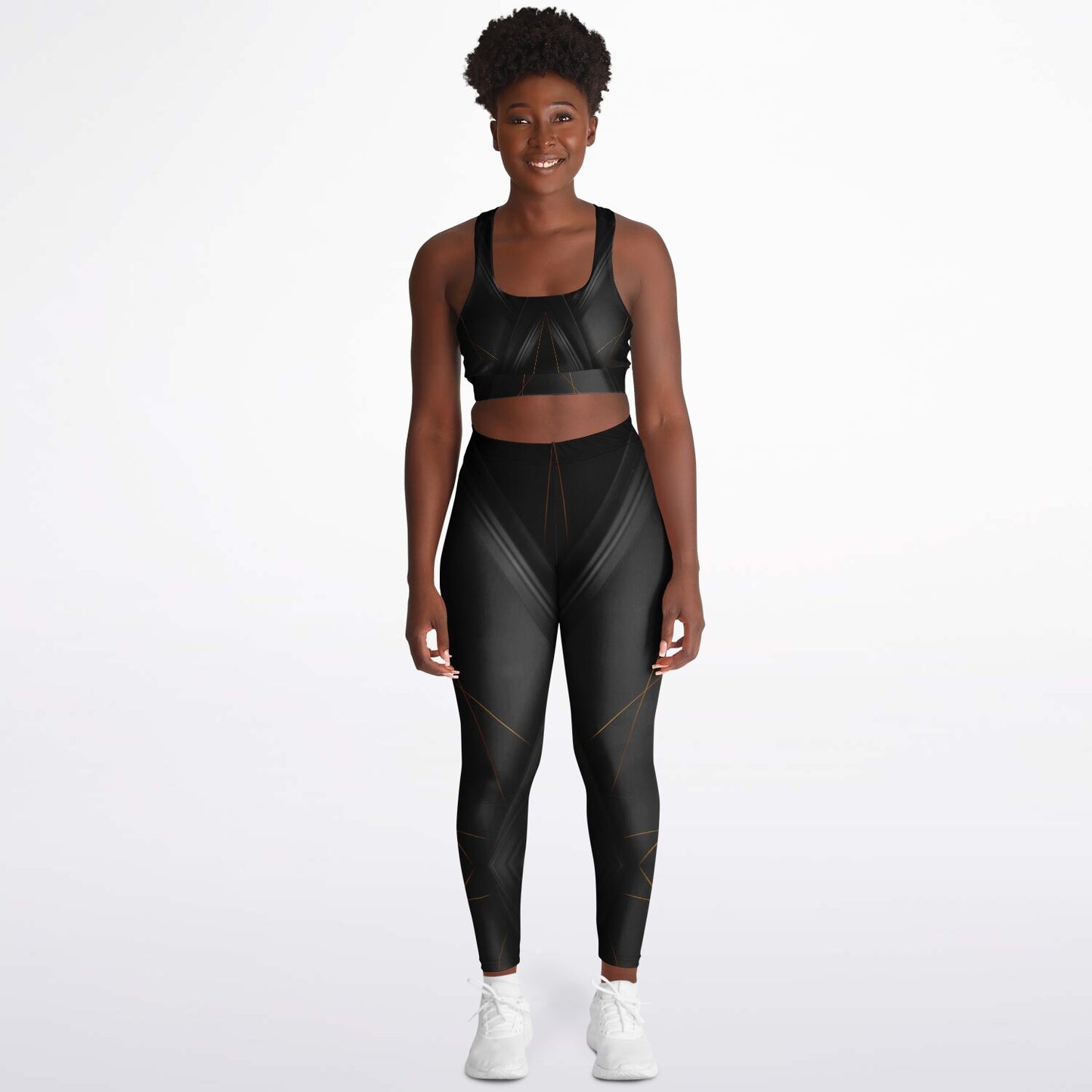 Black with Gray Padded Sports Bra & Leggings -