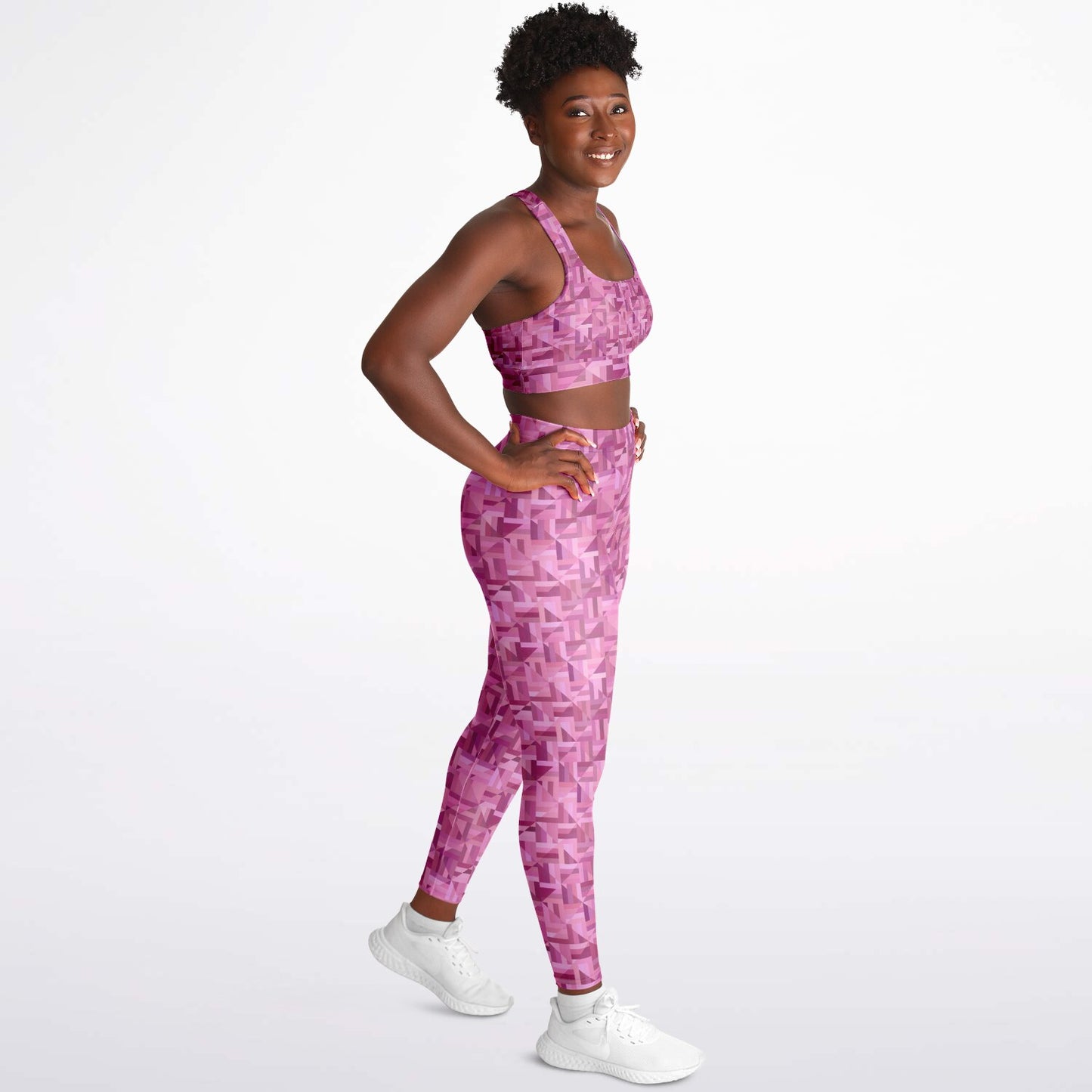 Pink geometric Padded Sports Bra & Leggings - AOP