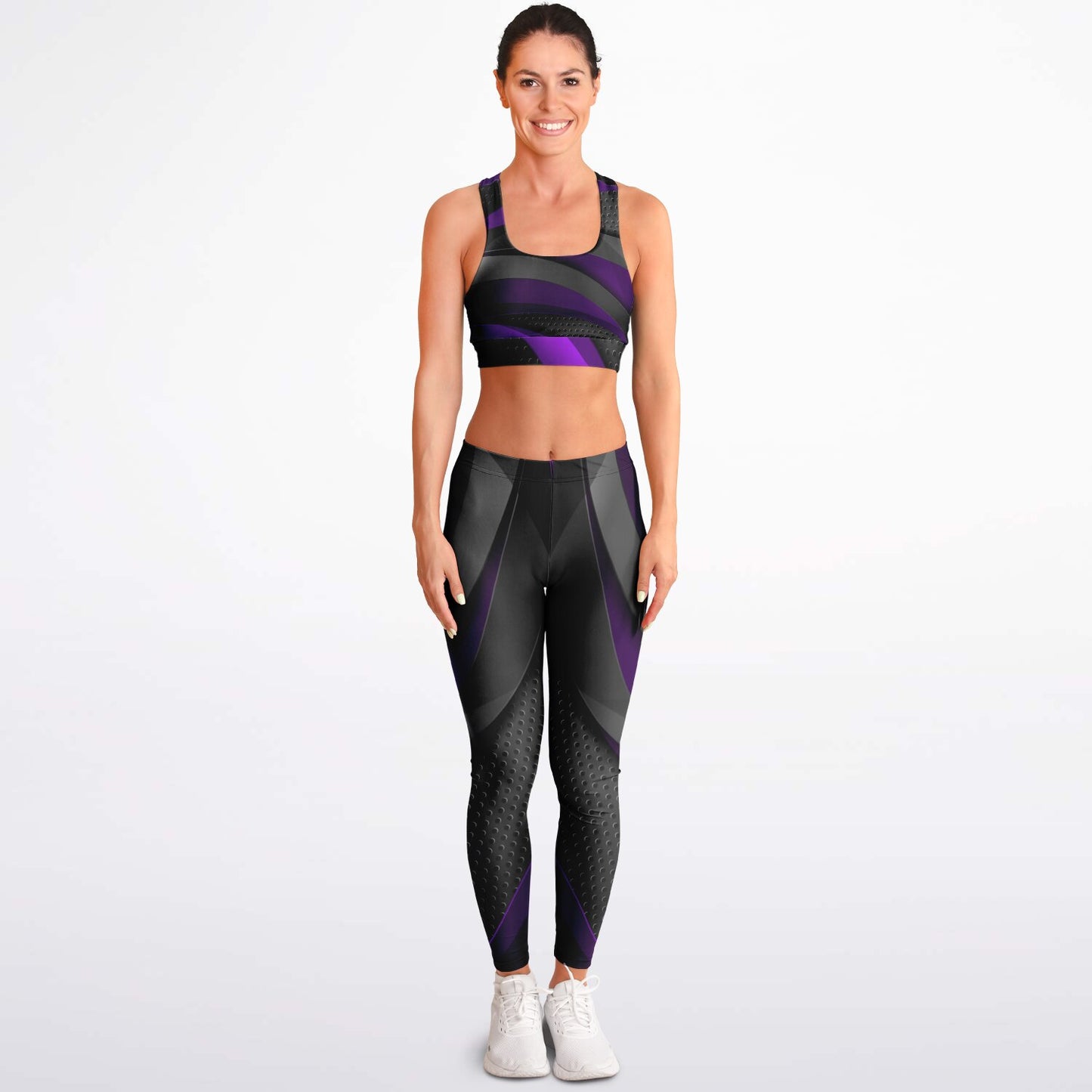 Dark Gray with Purple Padded Sports Bra & Leggings -