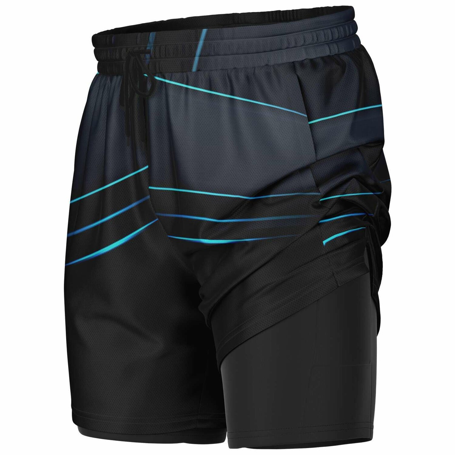 Black blue stripe Men's 2-in-1 Shorts -