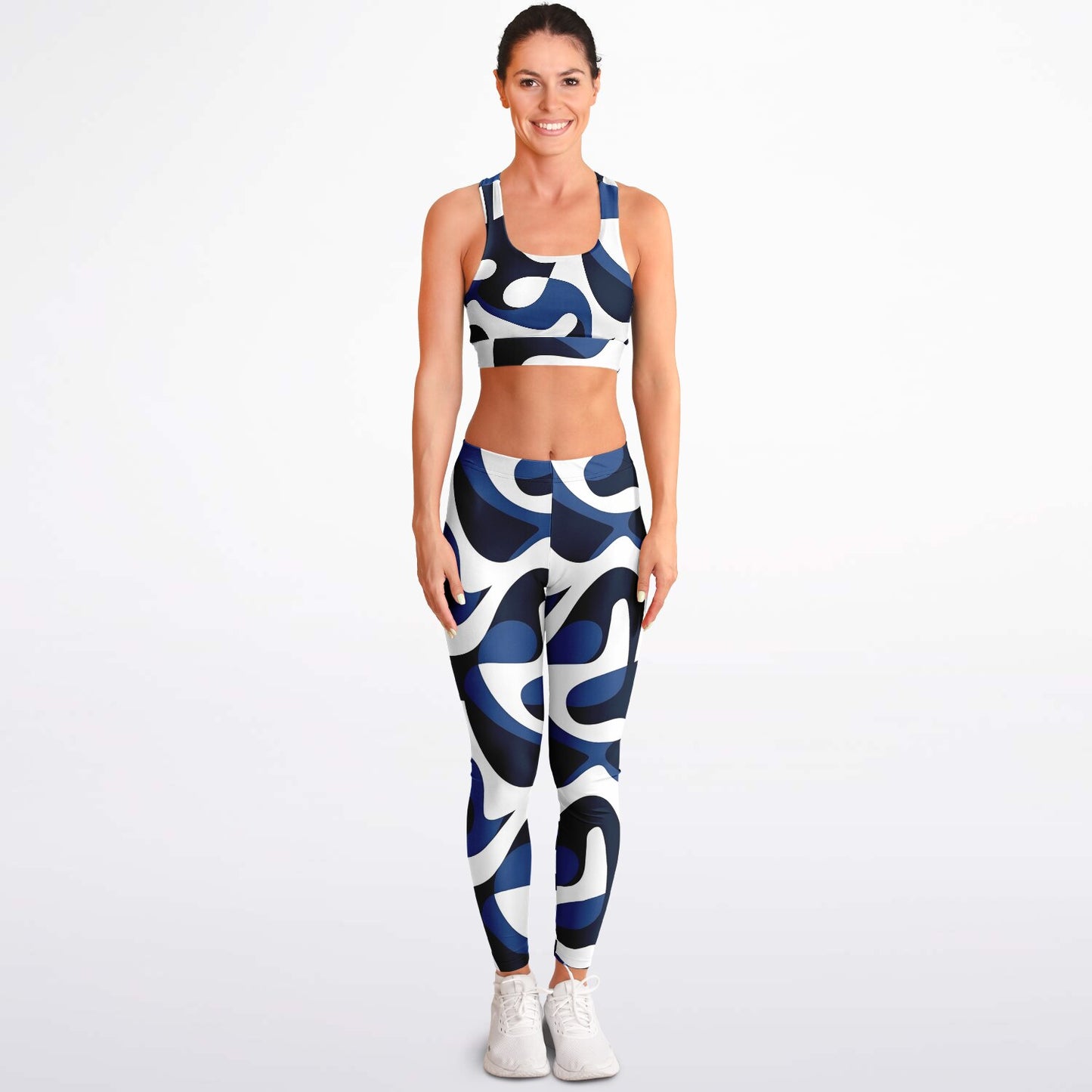 Blue and white Padded Sports Bra & Leggings - AOP