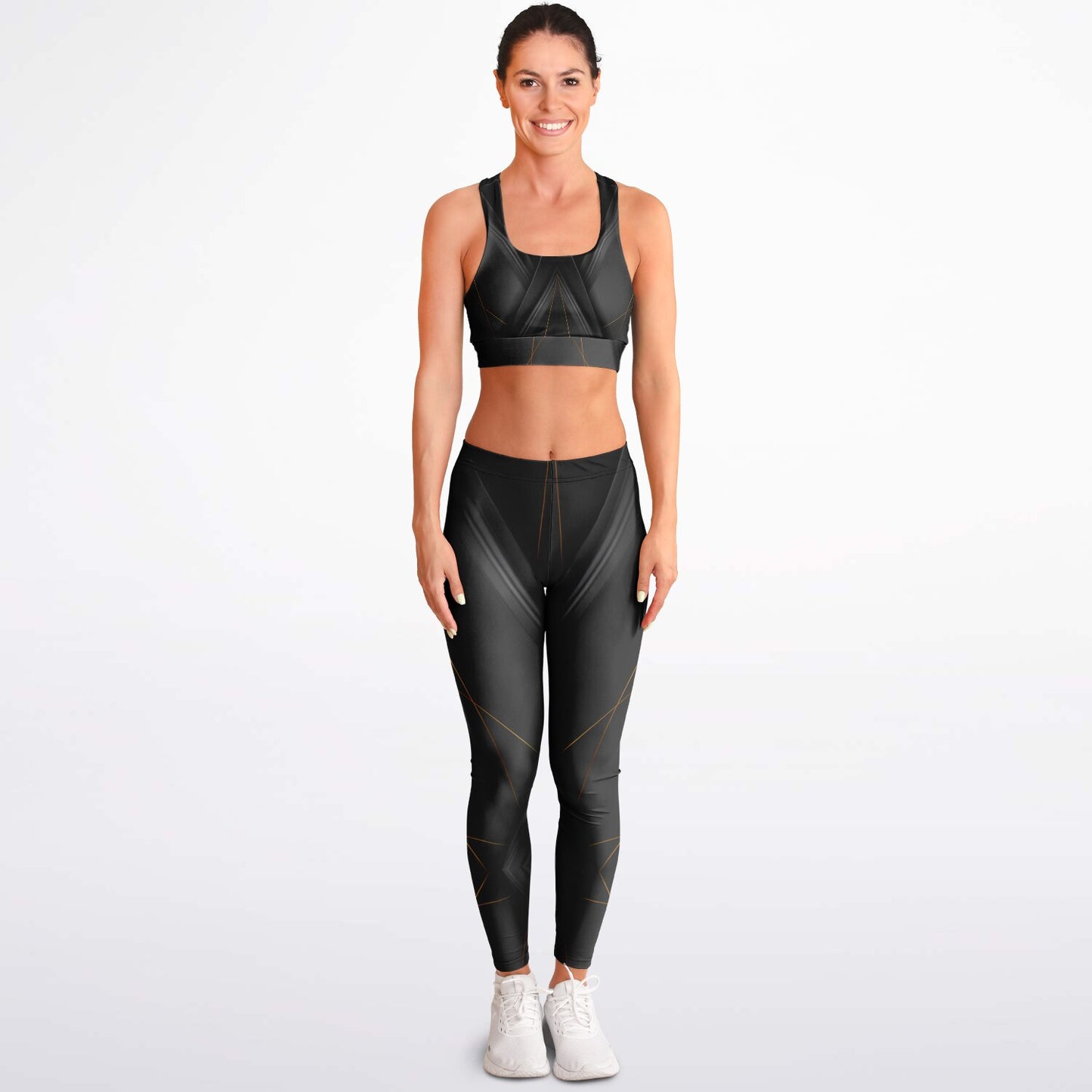 Black with Gray Padded Sports Bra & Leggings -