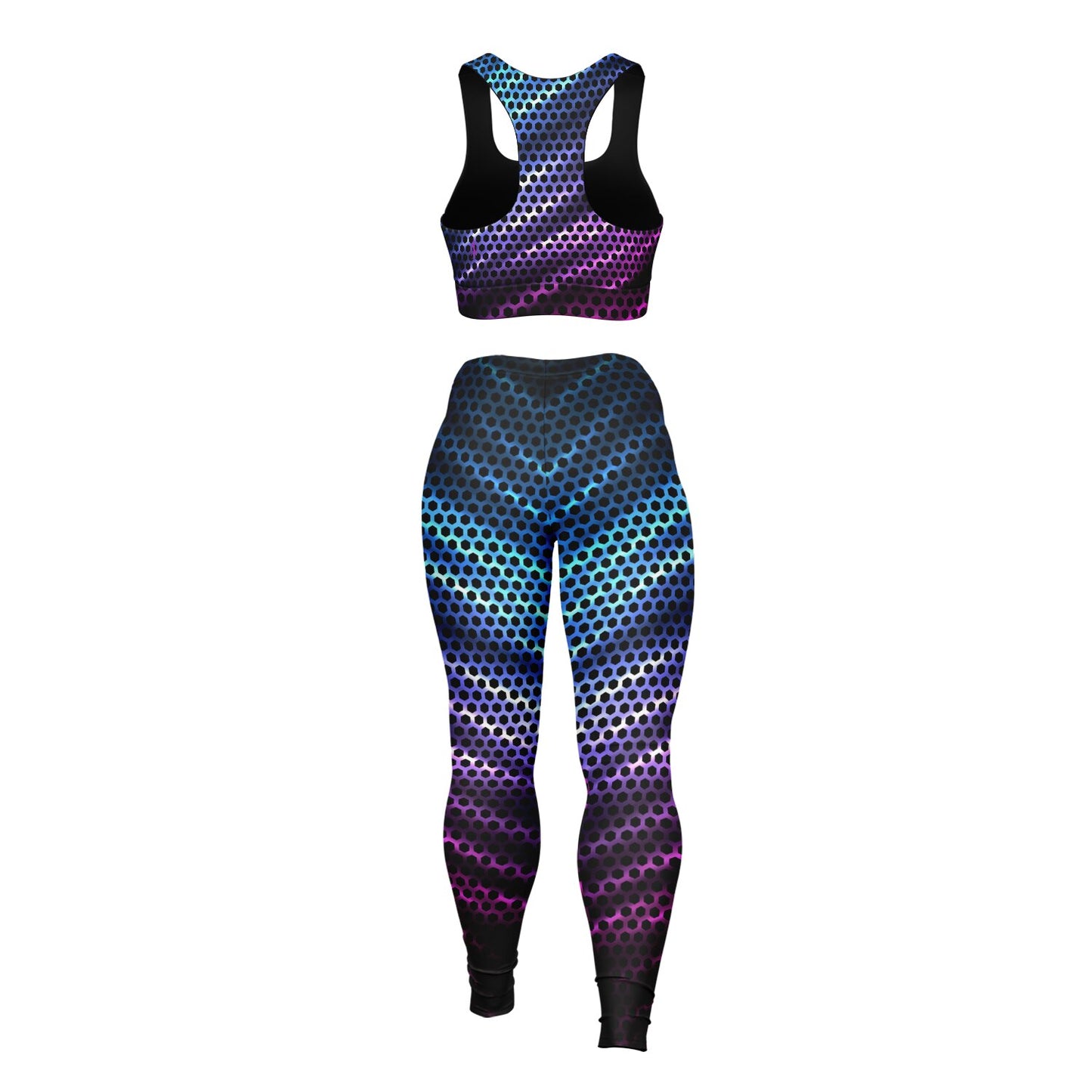 Black Carbon with Pink and Blue Padded Sports Bra & Leggings -
