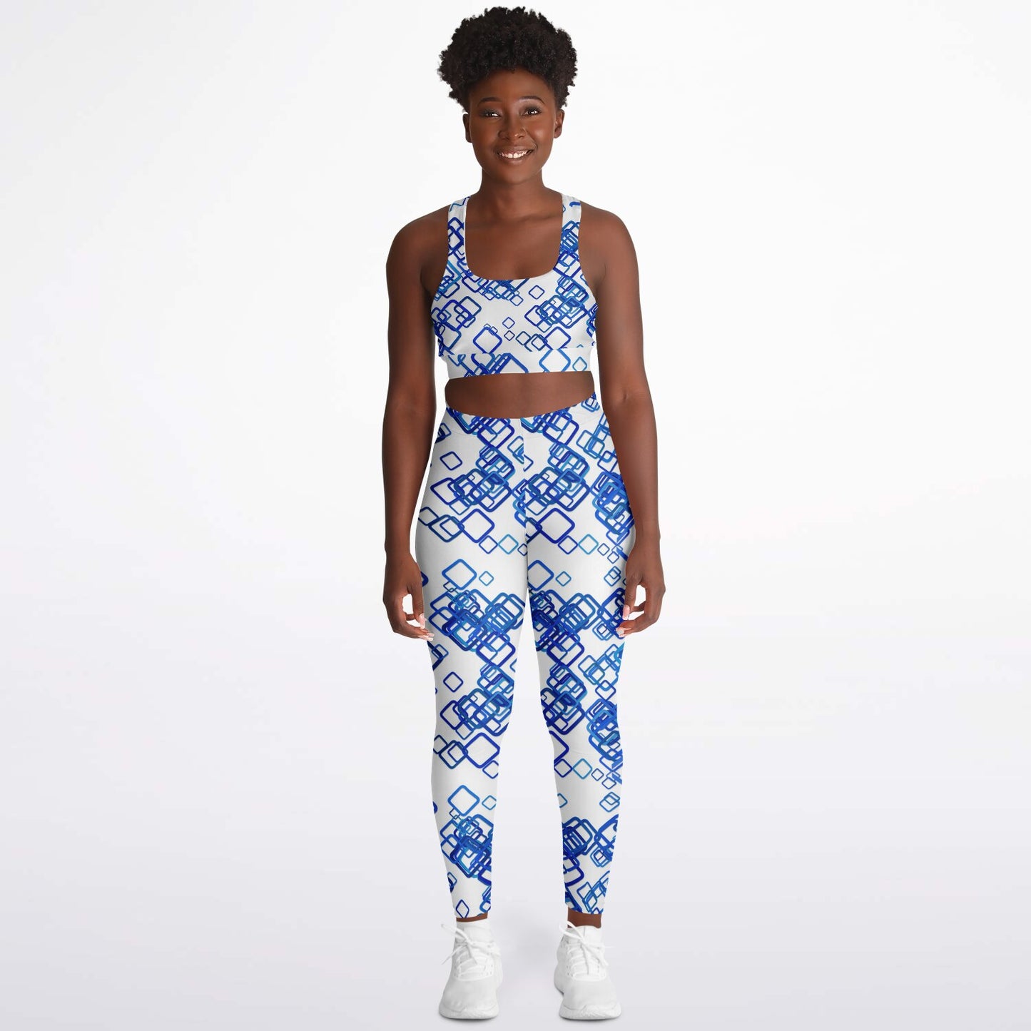 Blue squares Padded Sports Bra & Leggings - AOP