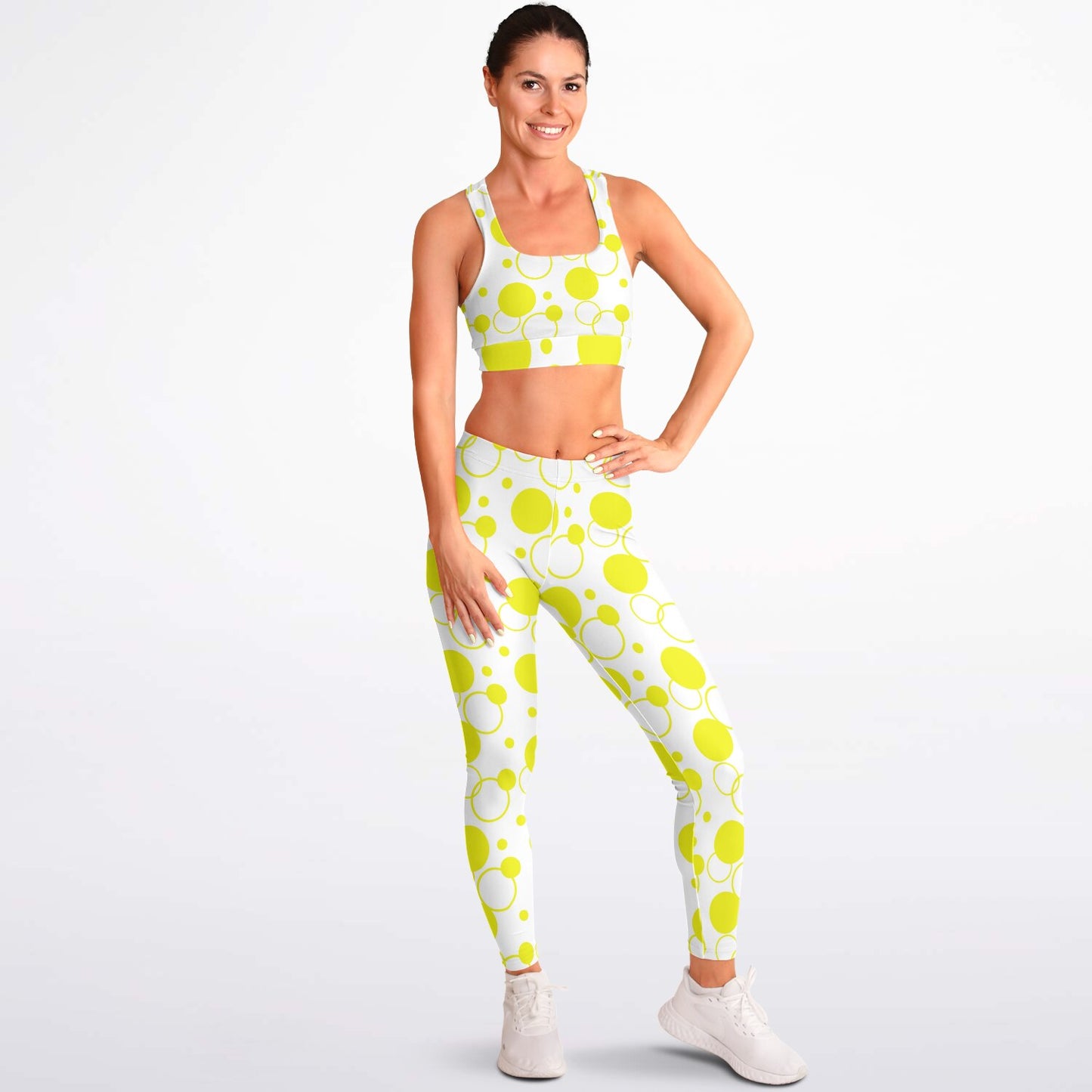 Yellow polka dots Padded Sports Bra & Leggings - AOP D1