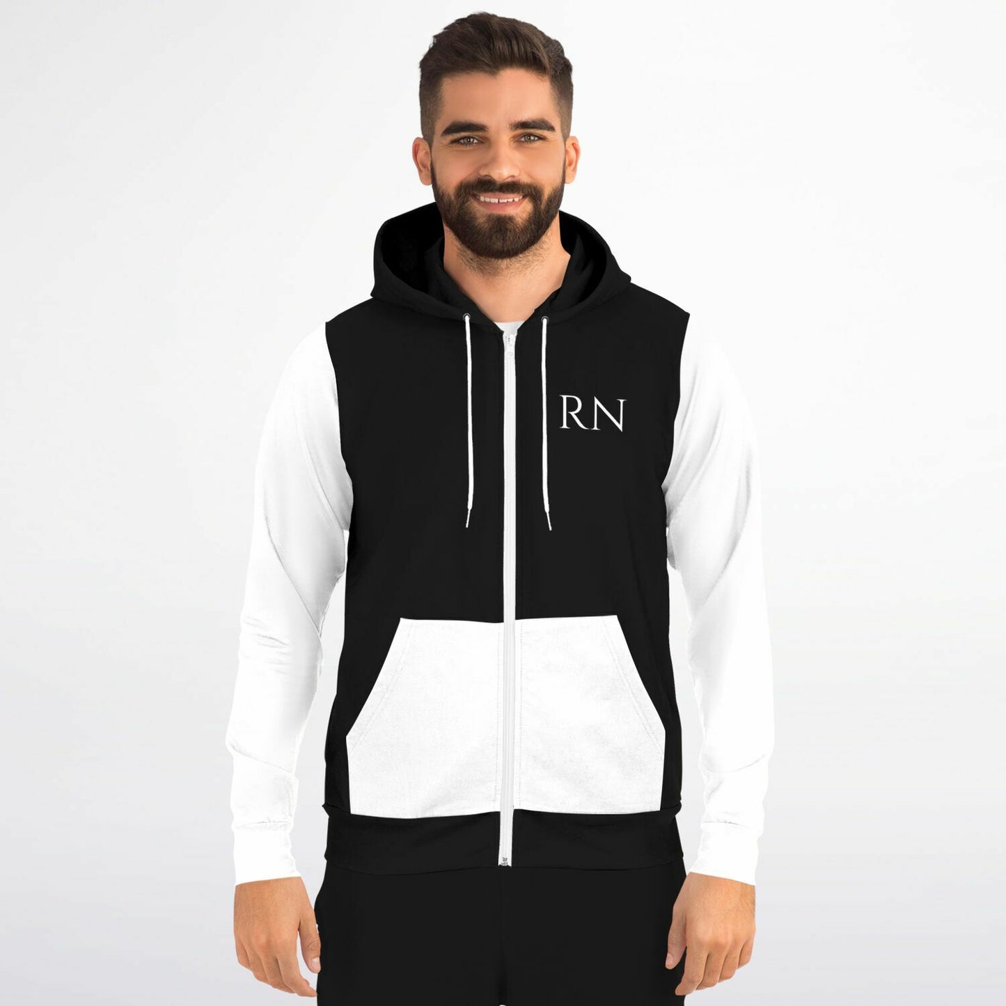 RN, CVICU, Nursing, Fashion Zip-Up Hoodie - Black and White