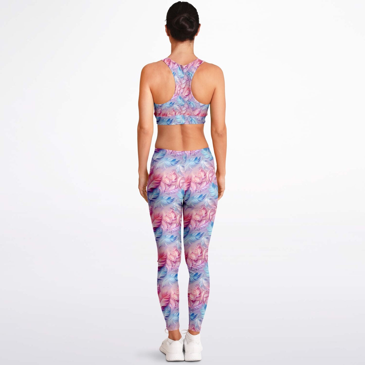Pink and Blue feathers Padded Sports Bra & Leggings - AOP