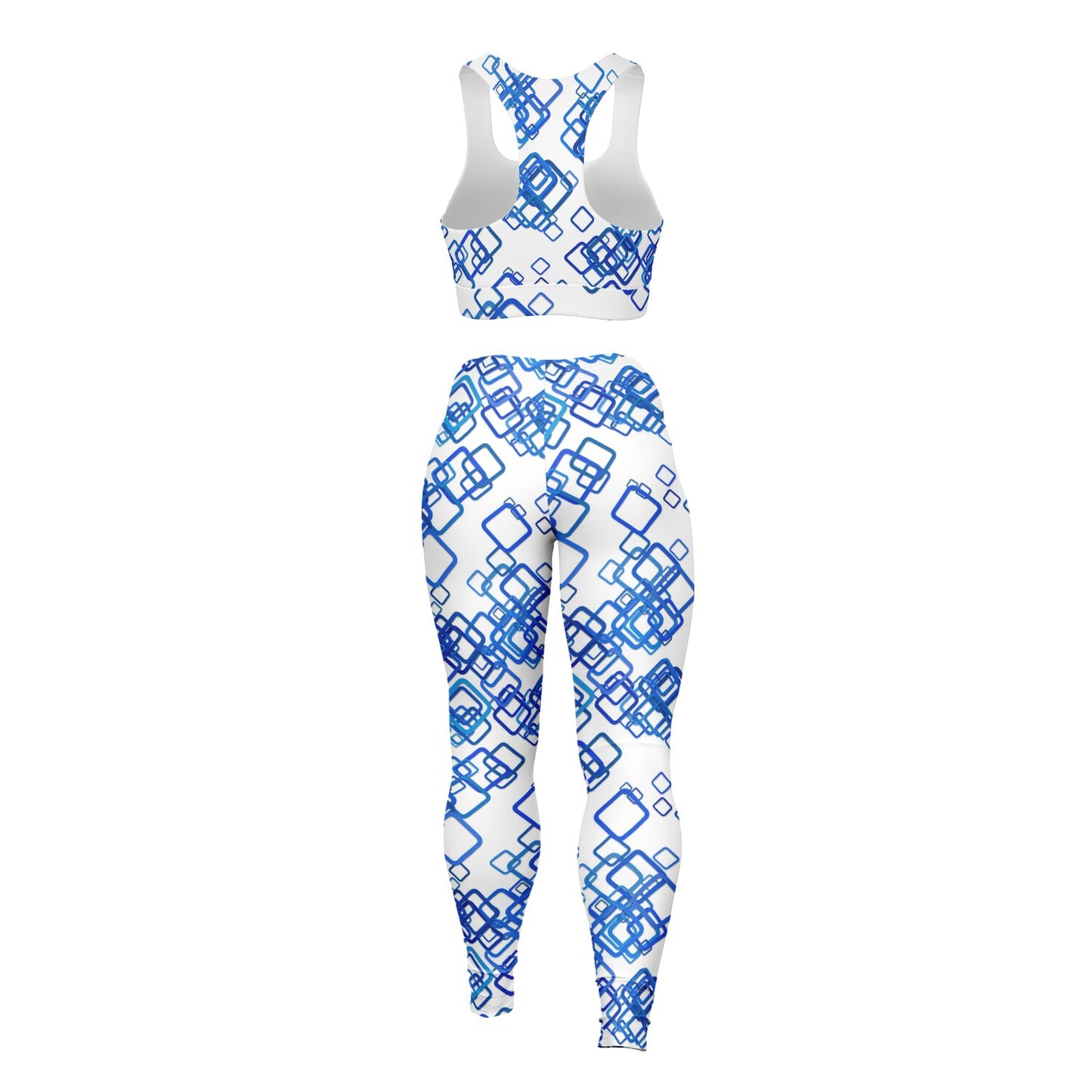 Blue squares Padded Sports Bra & Leggings - AOP