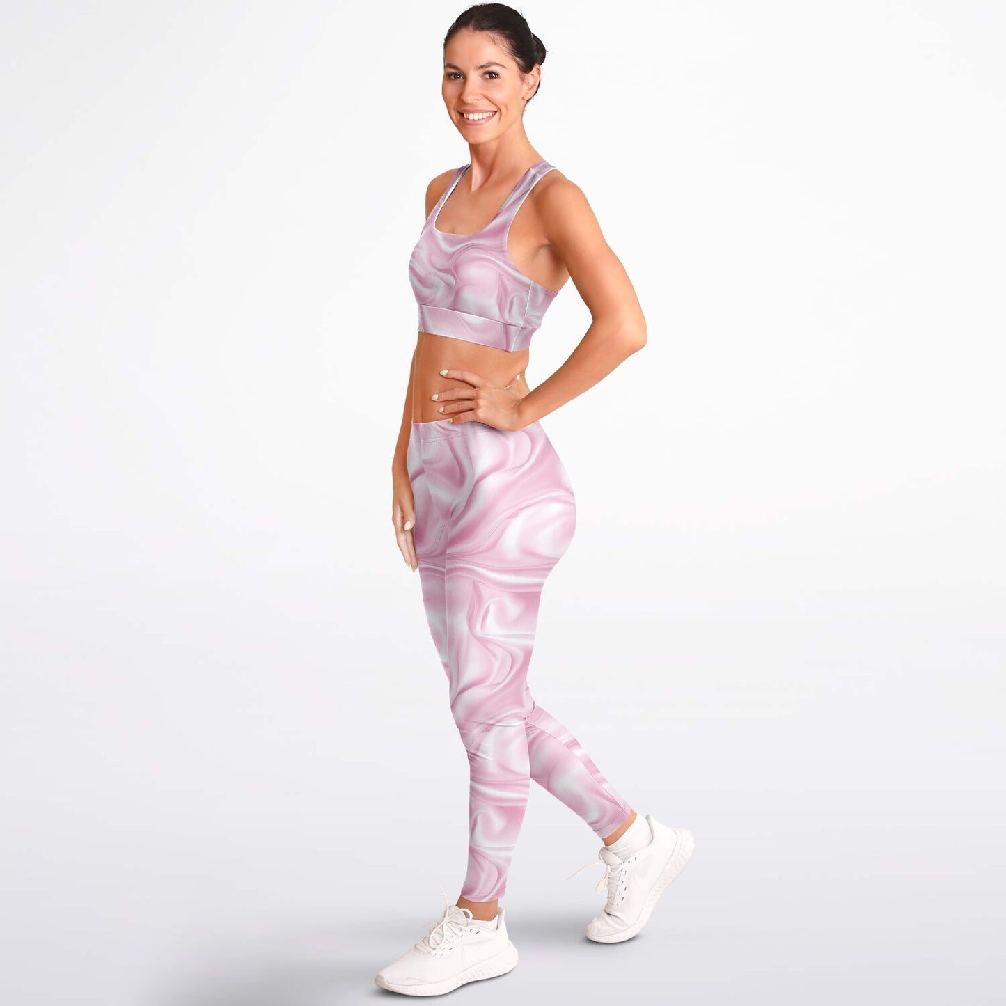 Pink silk Padded Sports Bra & Leggings - AOP