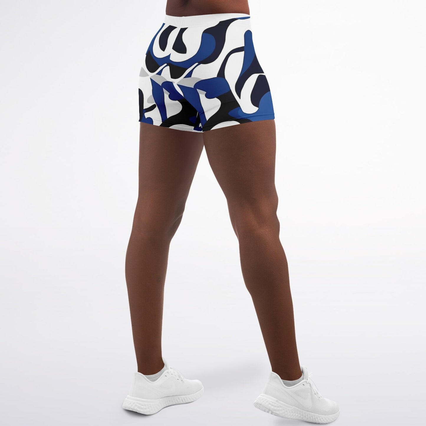 Blue with white and black Legging Shorts - AOP