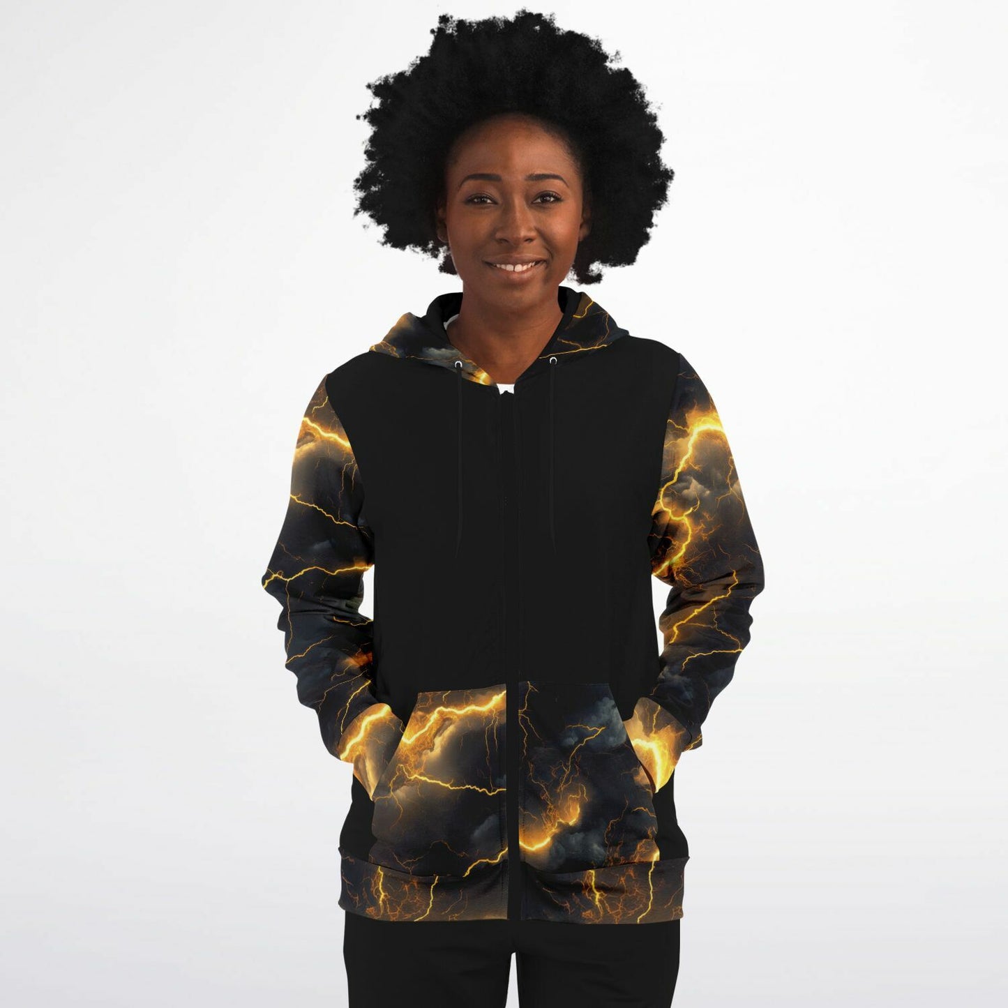 Gold Lightning Fashion Zip-Up Hoodie -