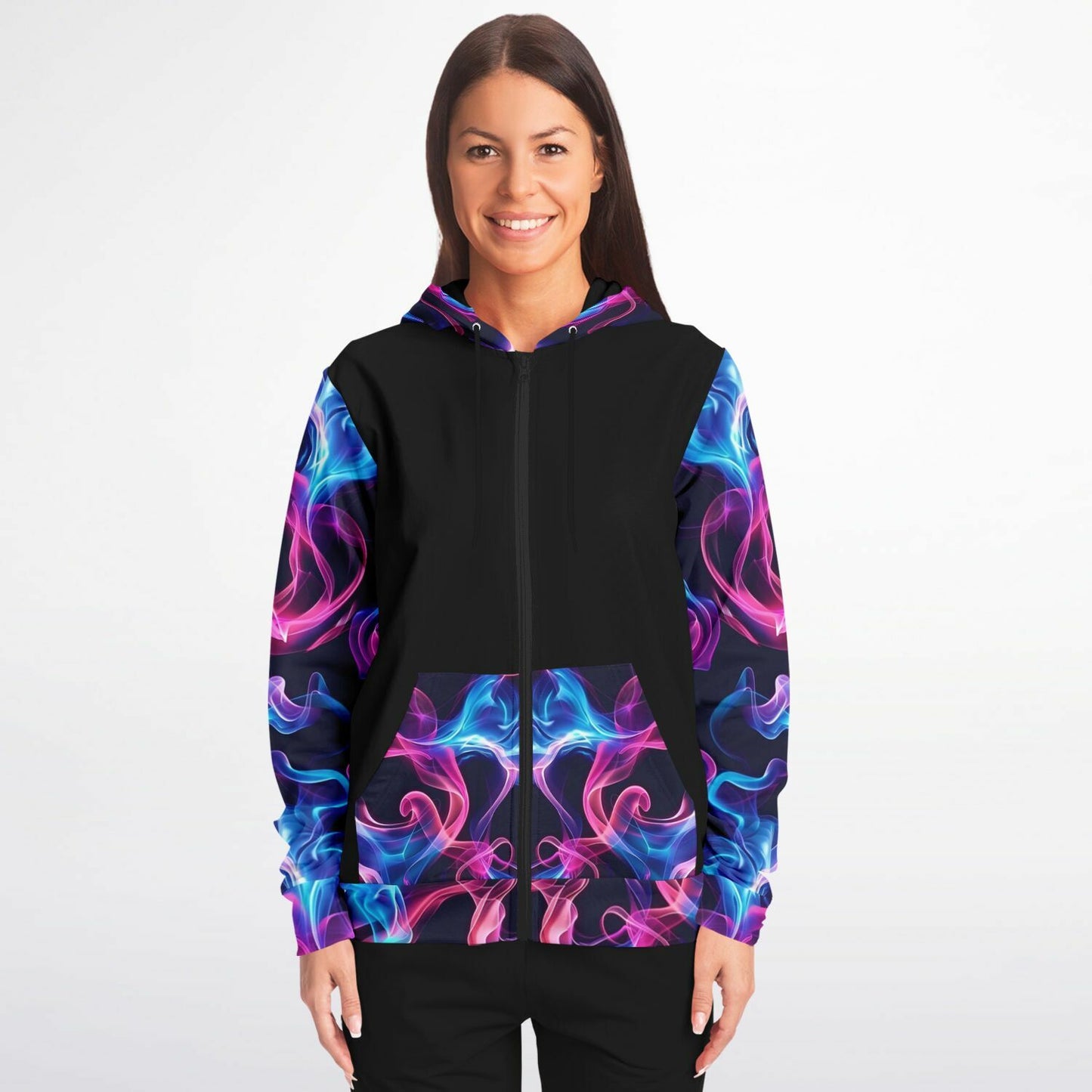 Neon smoke 1 Fashion Zip-Up Hoodie - Black