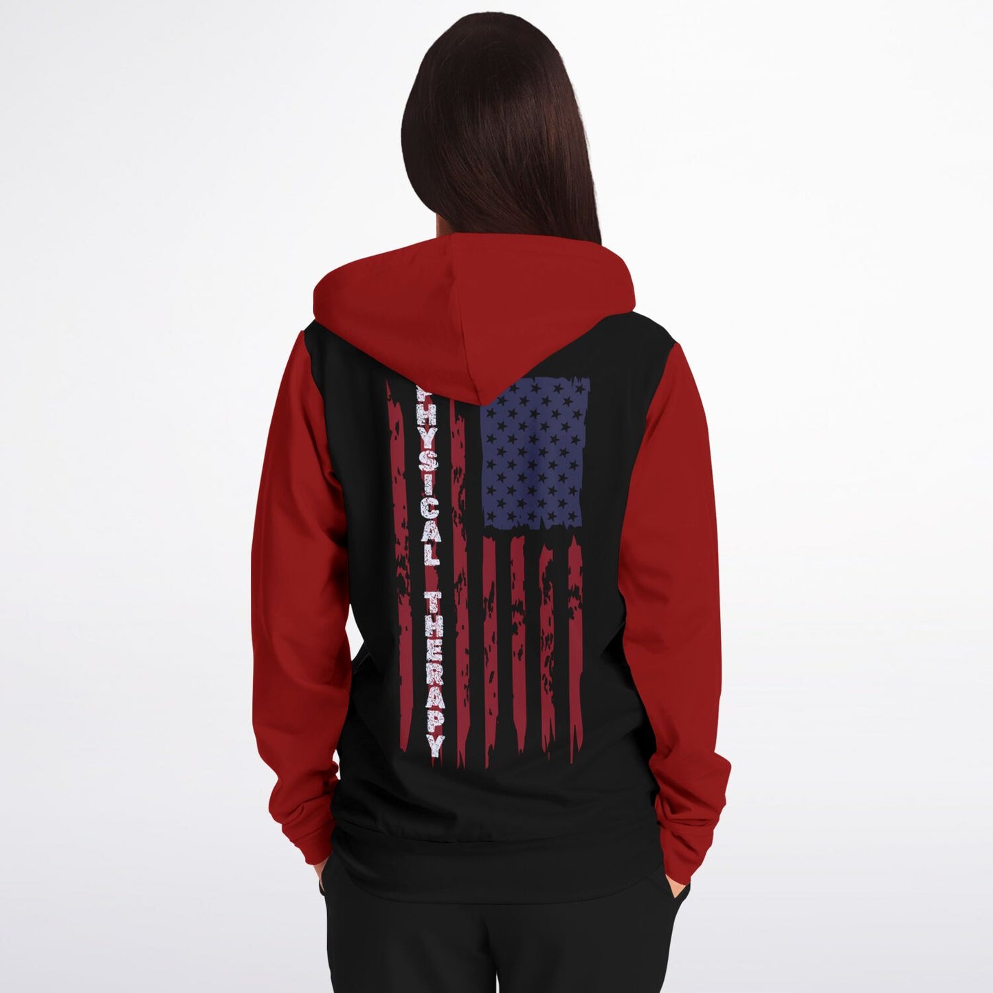 Physical Therapy US flag with Red sleeves Fashion Zip-Up Hoodie -