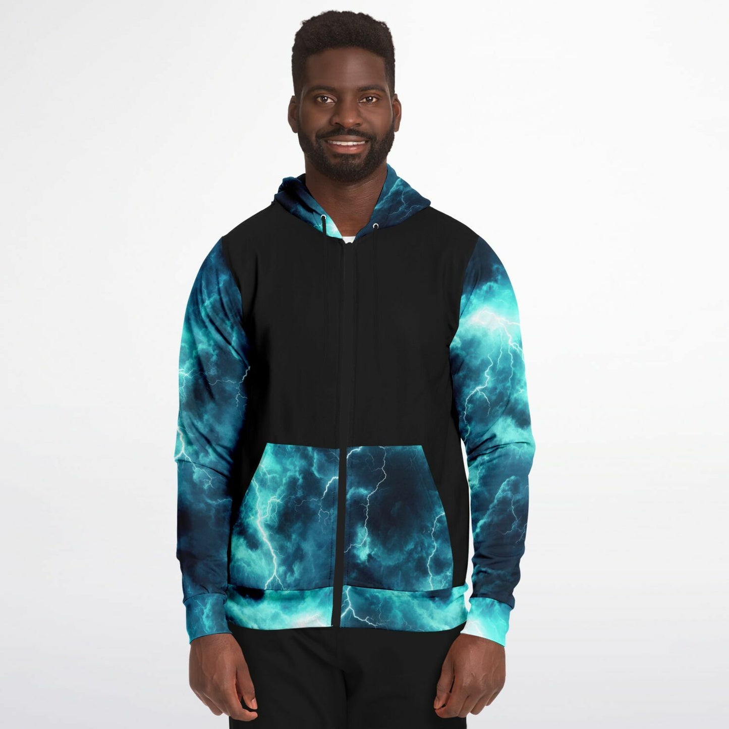 Turquoise Lightning Fashion Zip-Up Hoodie -
