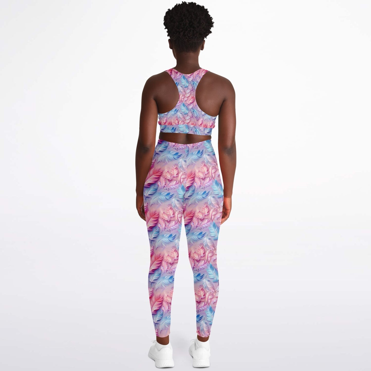 Pink and Blue feathers Padded Sports Bra & Leggings - AOP
