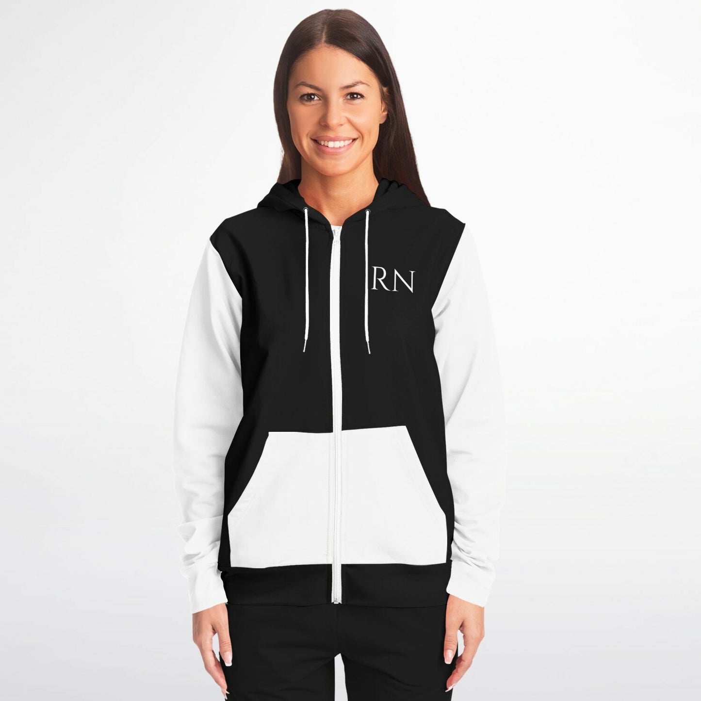 RN, CVICU, Nursing, Fashion Zip-Up Hoodie - Black and White