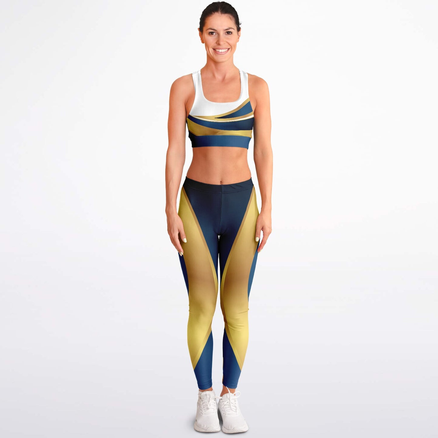 Blue and Gold Padded Sports Bra & Leggings -