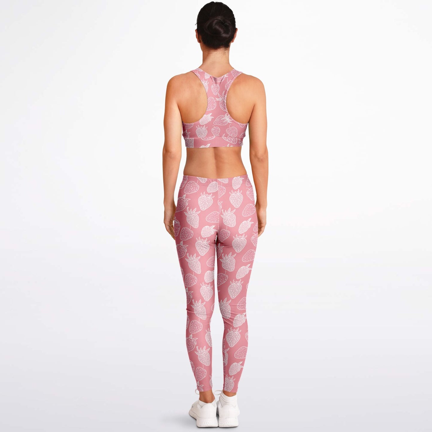 Pink Strawberry Padded Sports Bra & Leggings - AOP