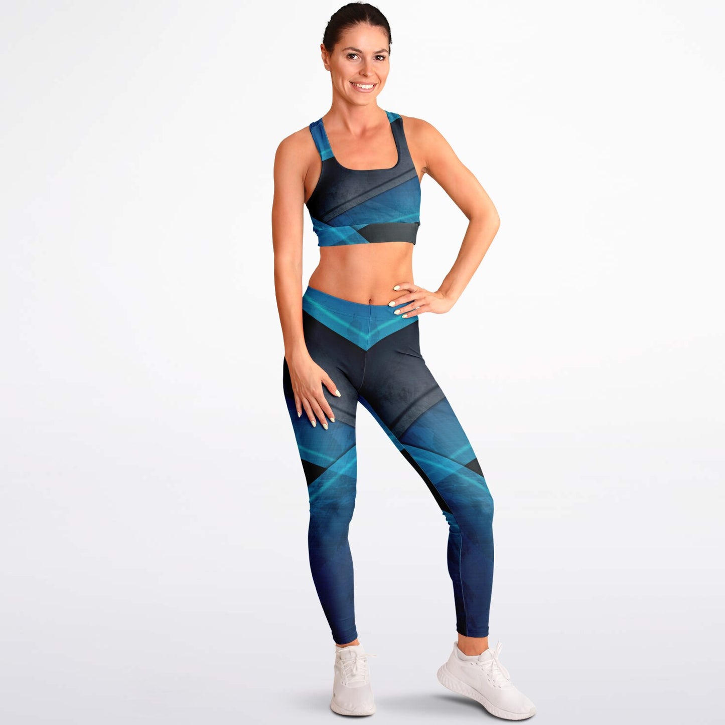 Black and turquois Padded Sports Bra & Leggings -