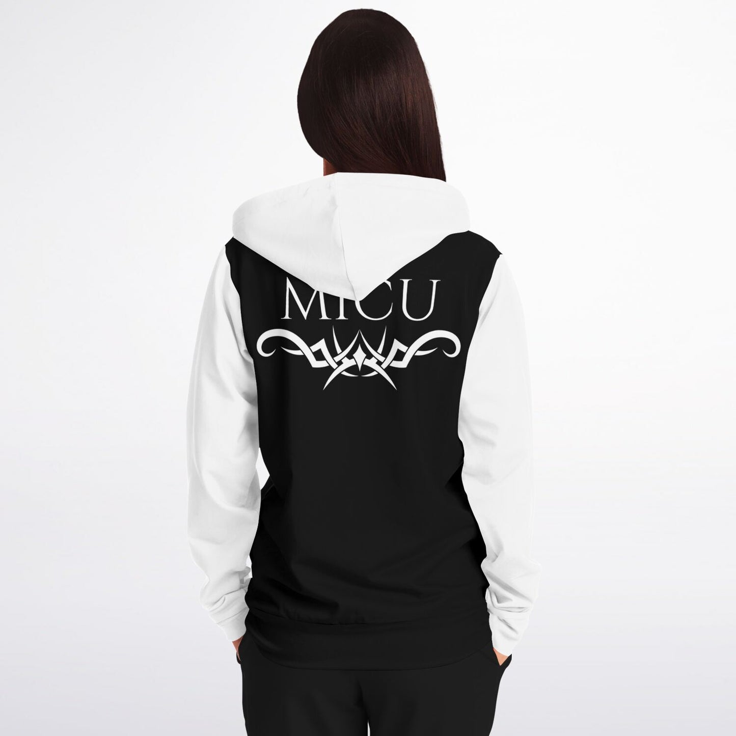 RN, MICU, Nursing, Fashion Zip-Up Hoodie - Black and white