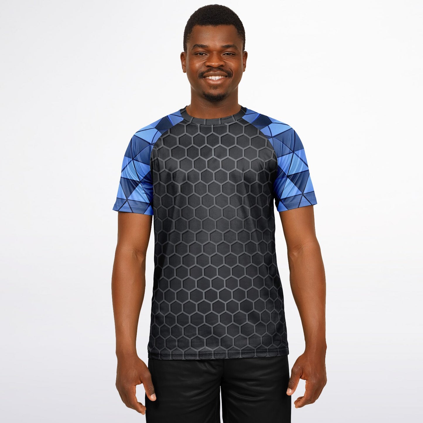 Hex -carbon with Blue diamond sleeves, Men's active wear jersey -