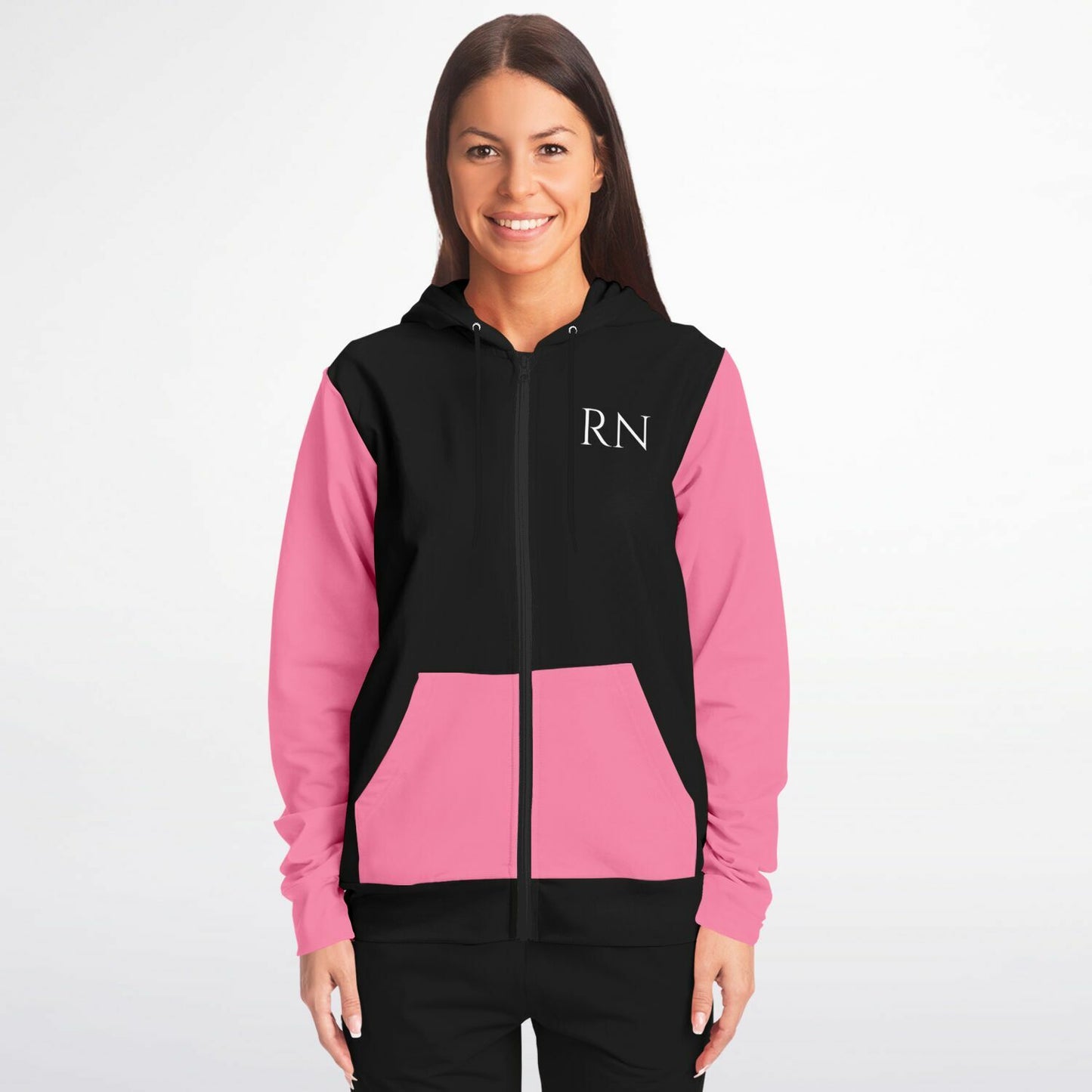 RN, CVICU, Nursing, Fashion Zip-Up Hoodie - Black and Pink