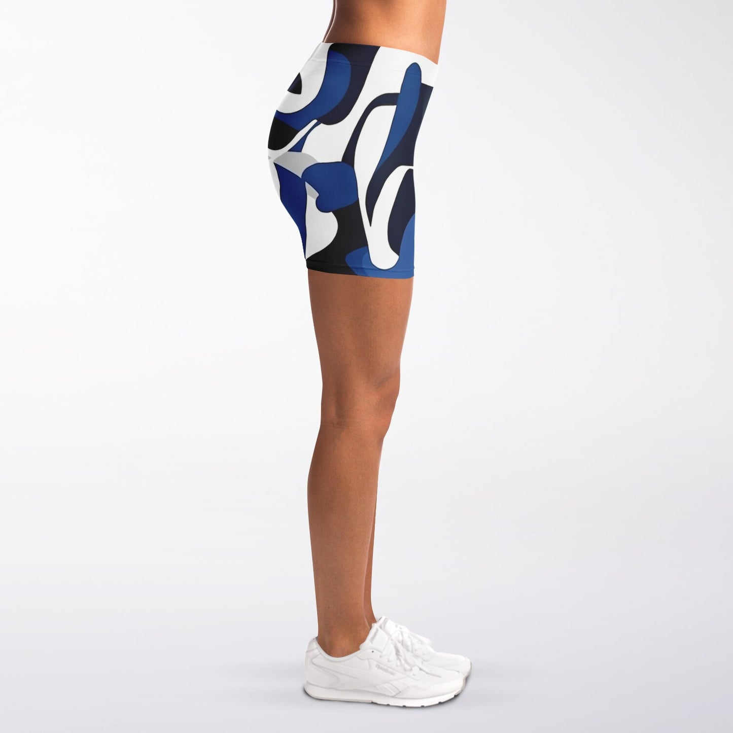 Blue with white and black Legging Shorts - AOP