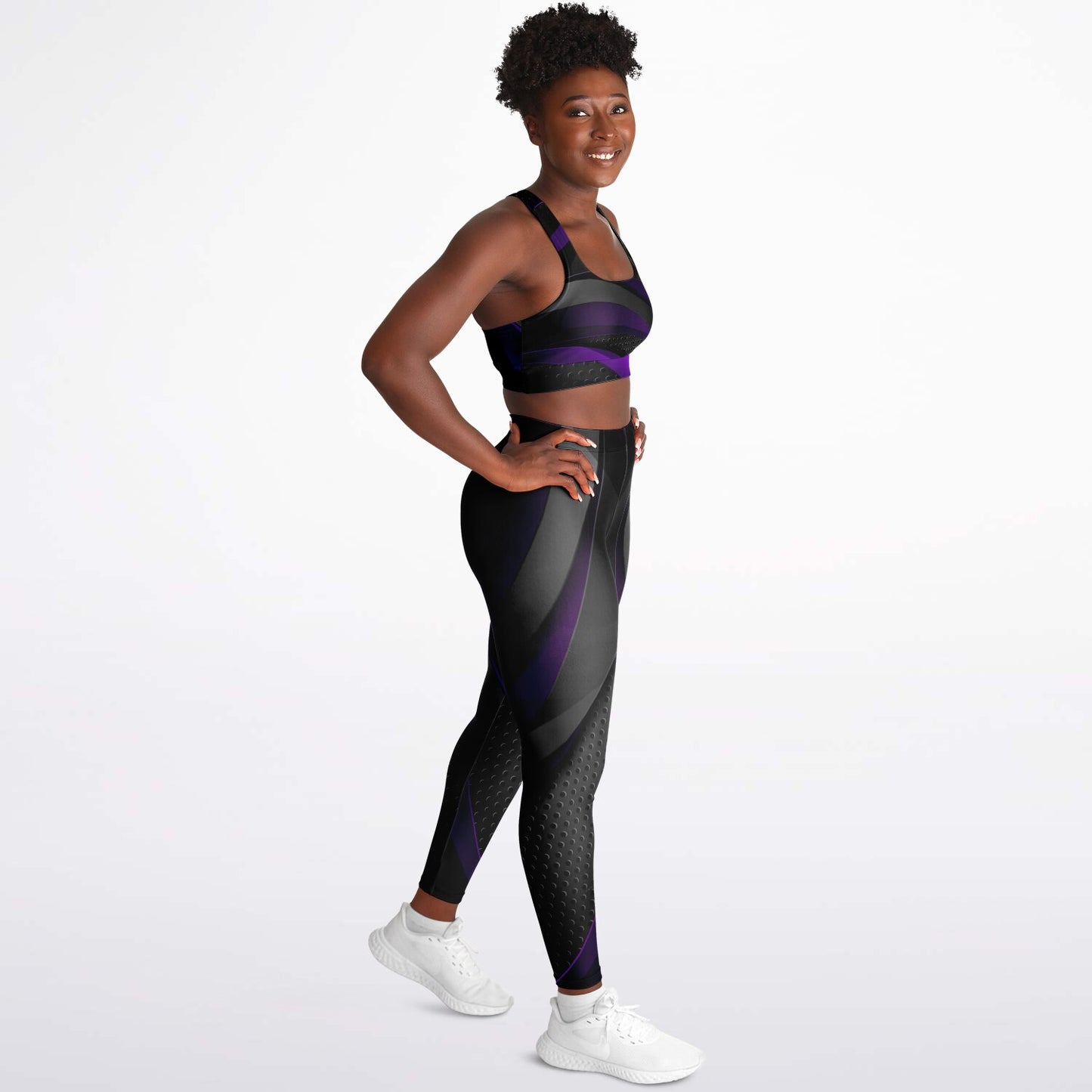 Dark Gray with Purple Padded Sports Bra & Leggings -