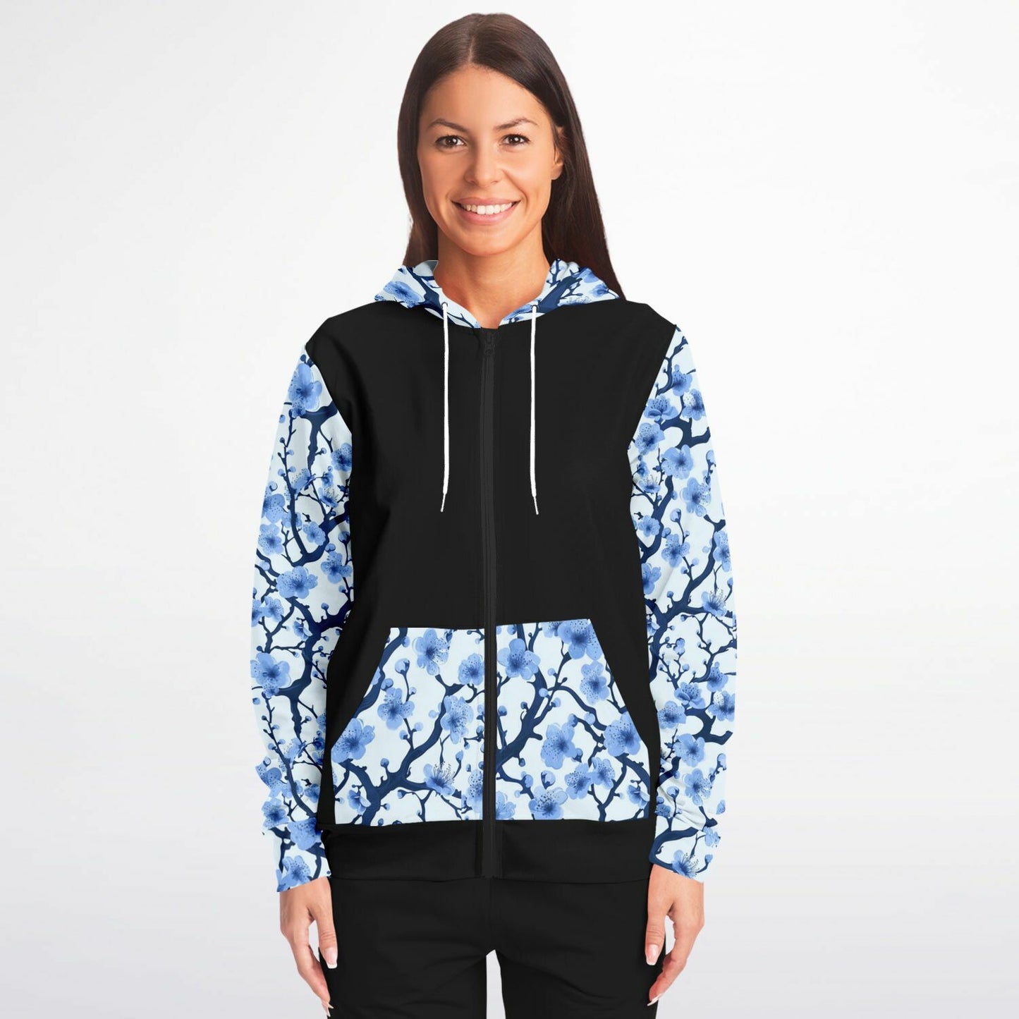 White with blue poplar tree Zip-Up Hoodie - AOP