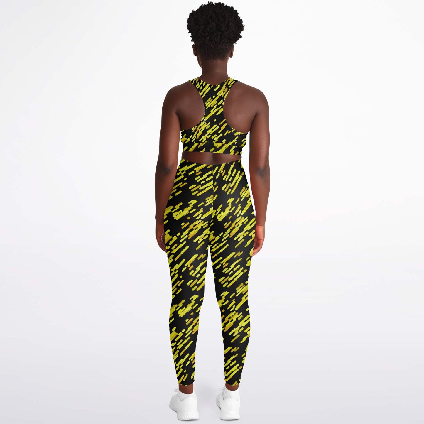 Yellow black Padded Sports Bra & Leggings - AOP