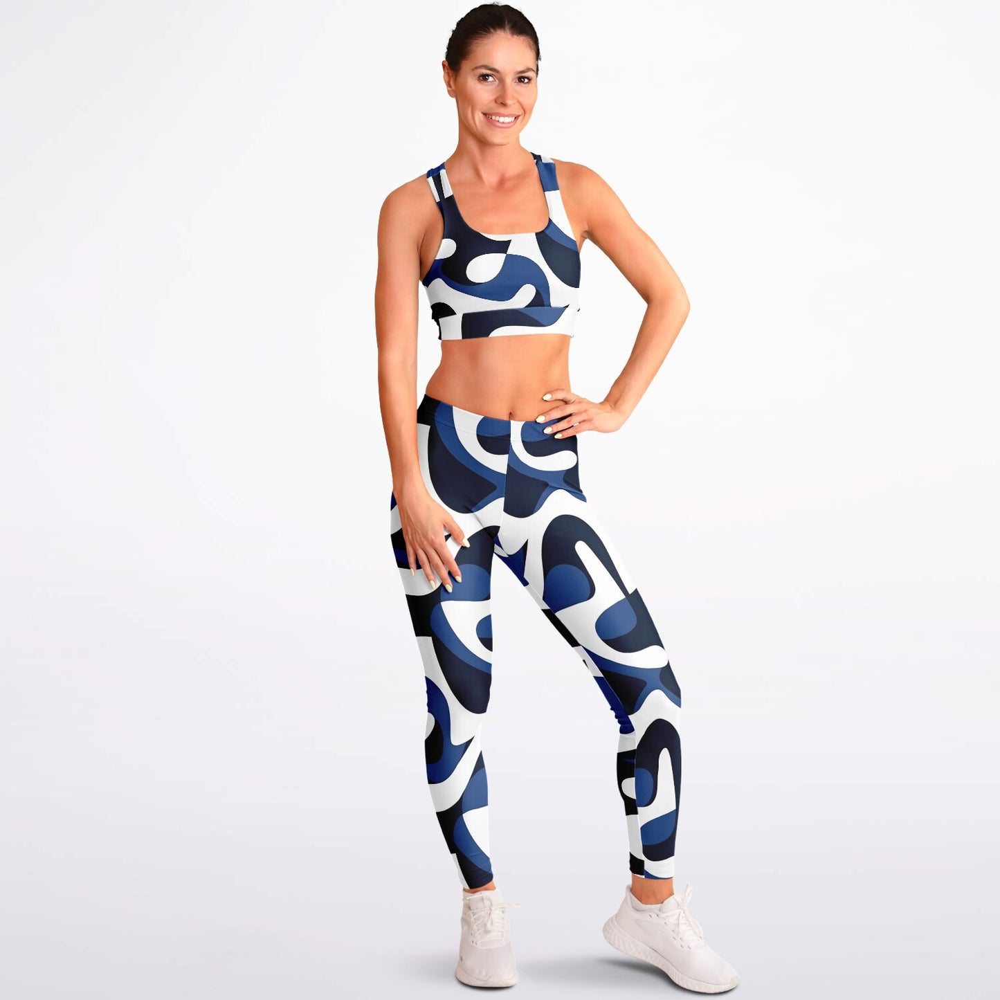 Blue and white Padded Sports Bra & Leggings - AOP