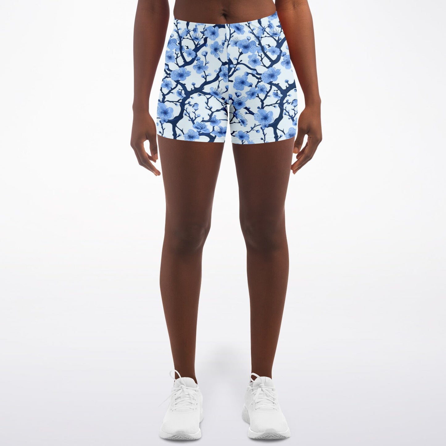 White with blue poplar tree Legging Shorts - AOP