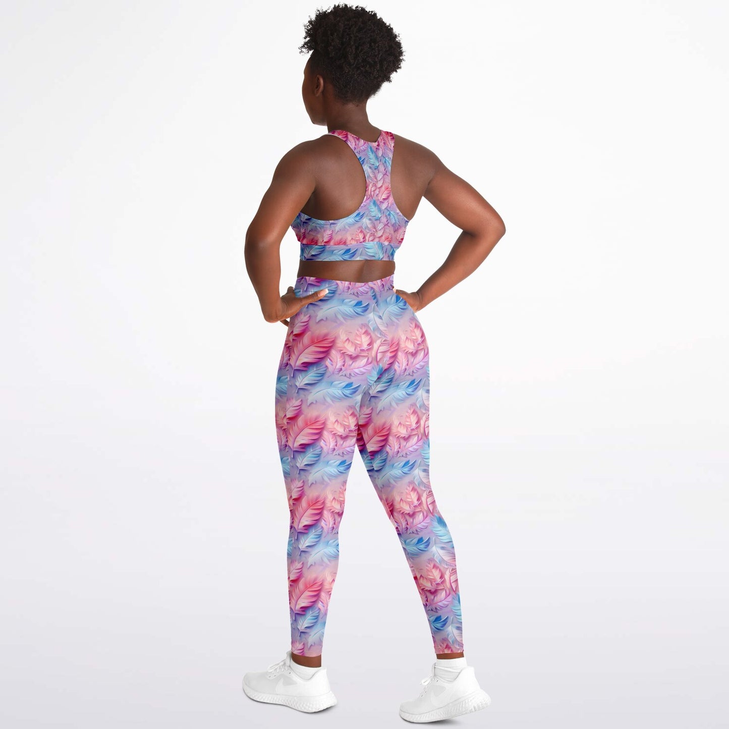 Pink and Blue feathers Padded Sports Bra & Leggings - AOP