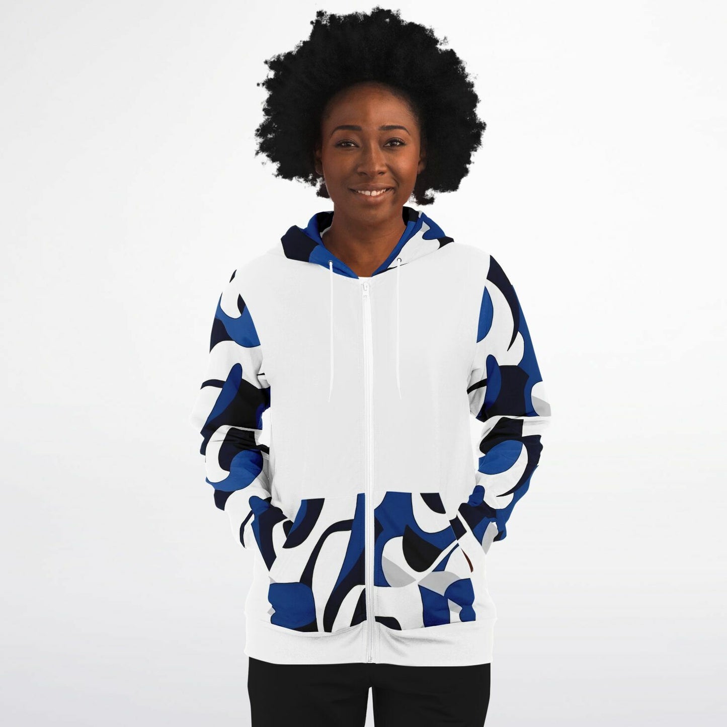 Blue with white and black Zip-Up Hoodie - AOP