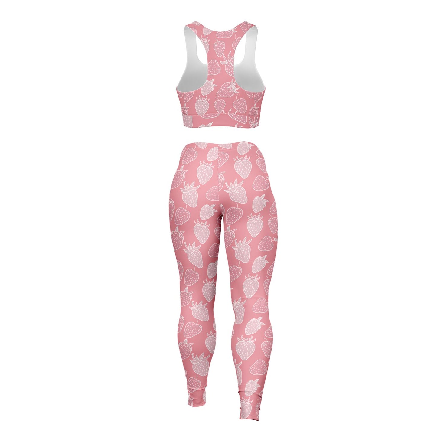 Pink Strawberry Padded Sports Bra & Leggings - AOP