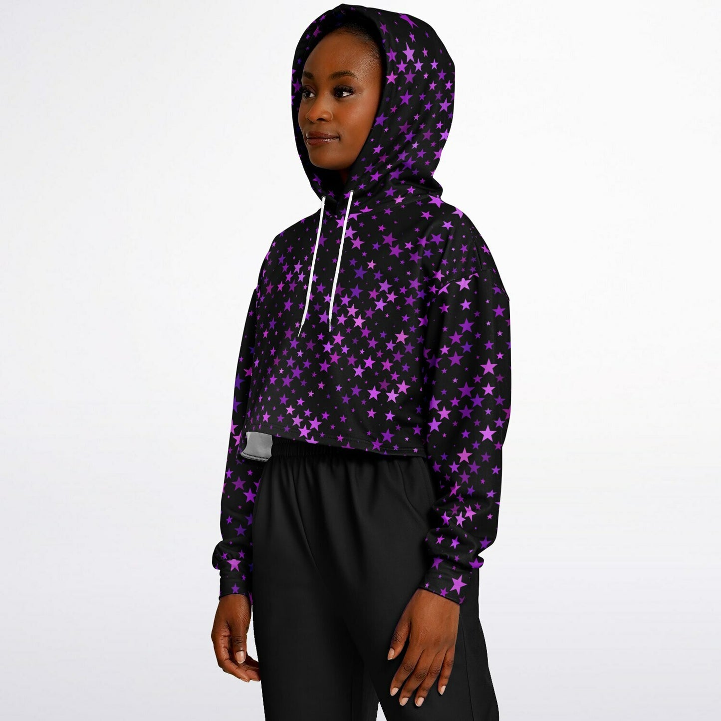 Purple Star Crop Top Hoodie - AOP
